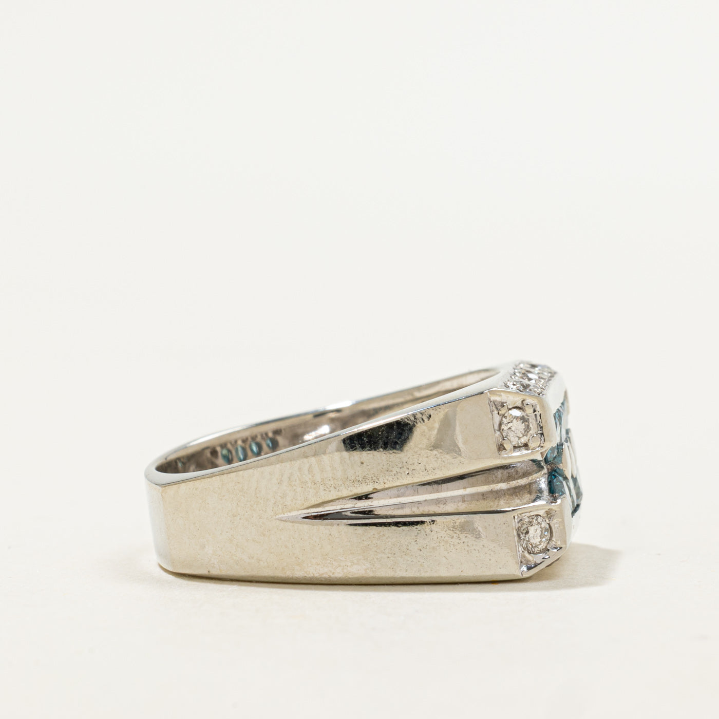 Blue & White Diamond Signet Ring | 1.41ctw | SZ 10.25