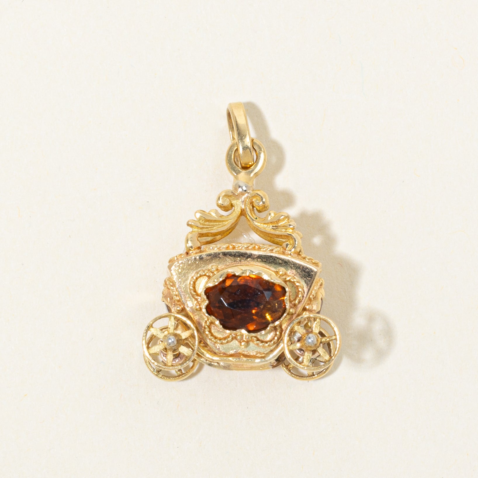 18k Citrine & Synthetic Sapphire Ornate Carriage Charm | 2.00ctw, 1.00ctw