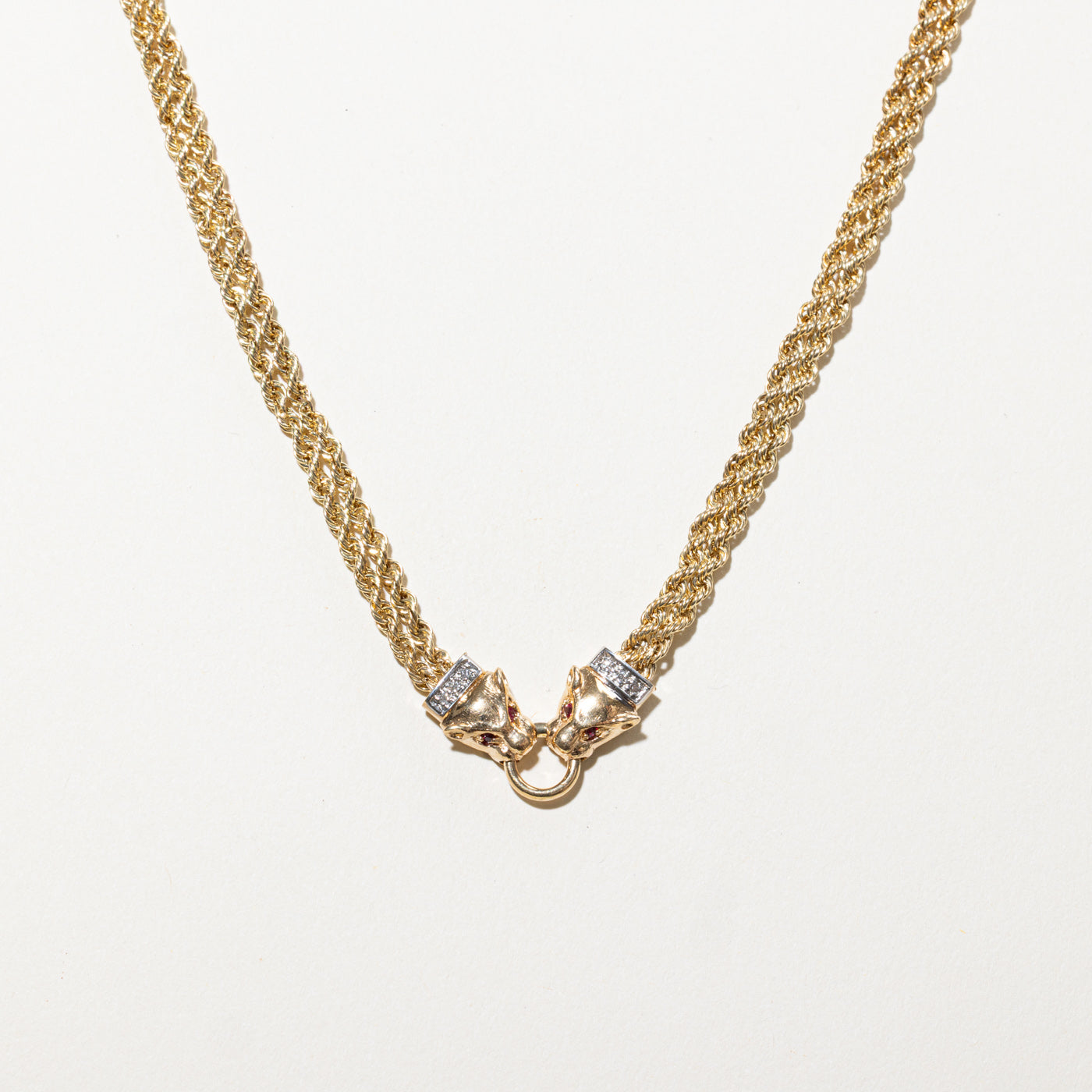 ***Photos Collier chaîne corde tissée rubis et diamants | 0,04 ct, 0,03 ct | 17,5" |