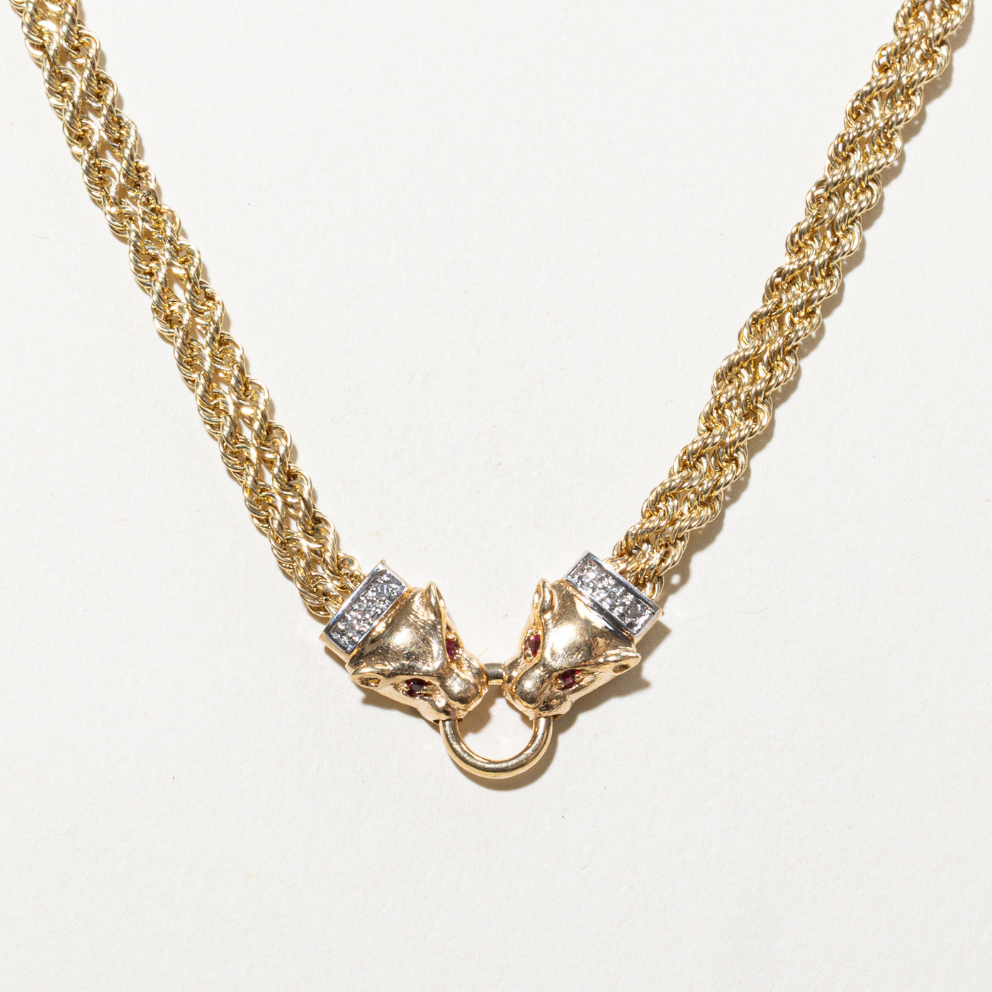 ***Photos Collier chaîne corde tissée rubis et diamants | 0,04 ct, 0,03 ct | 17,5" |