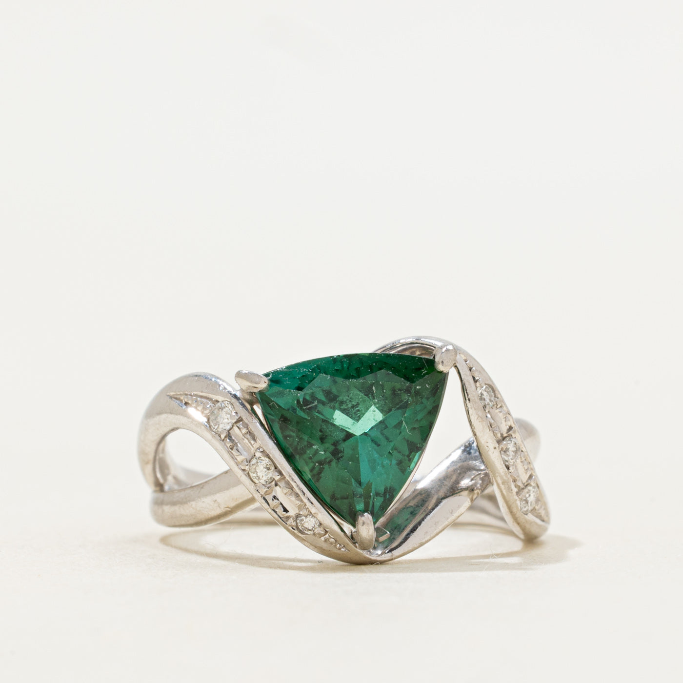 Platinum Green Tourmaline & Diamond Bypass Ring | 2.05ct, 0.08ctw | SZ 5.75 |