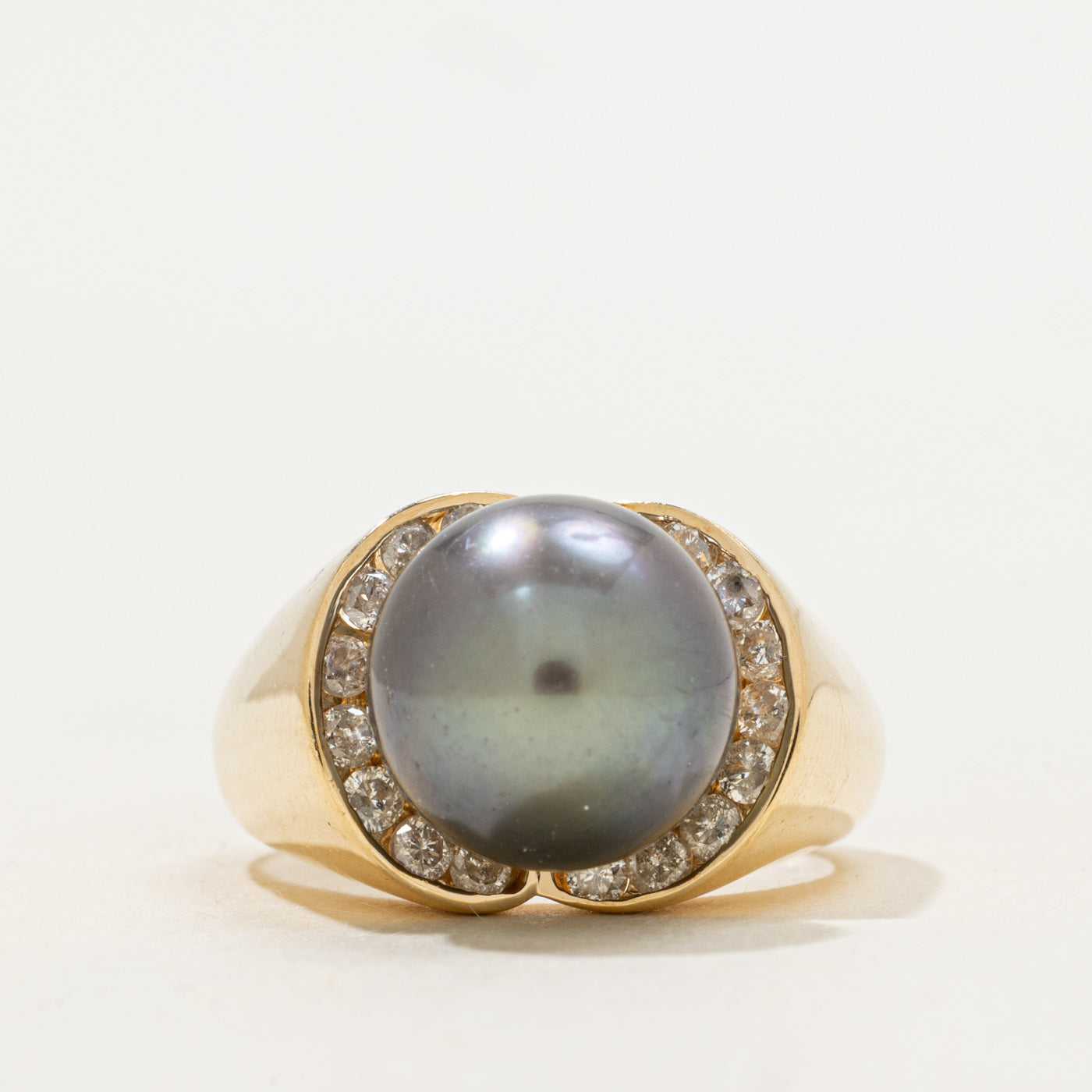 High Set Tahitian Pearl & Diamond Ring | 9.90ct, 0.36ctw | SZ 7 |