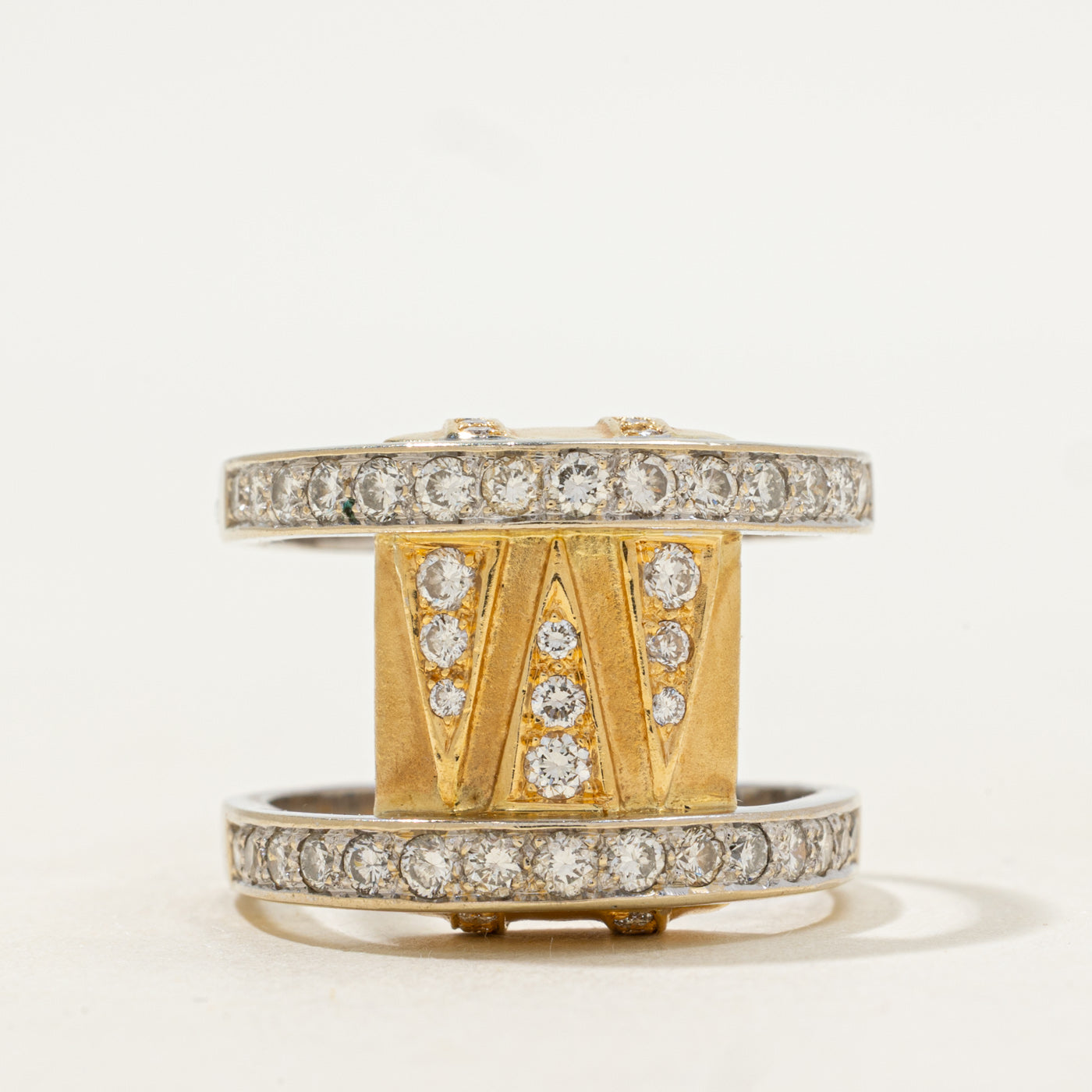 Two Tone Gold High Set Diamond Double Band | 1.50ctw | SZ 7.5 |