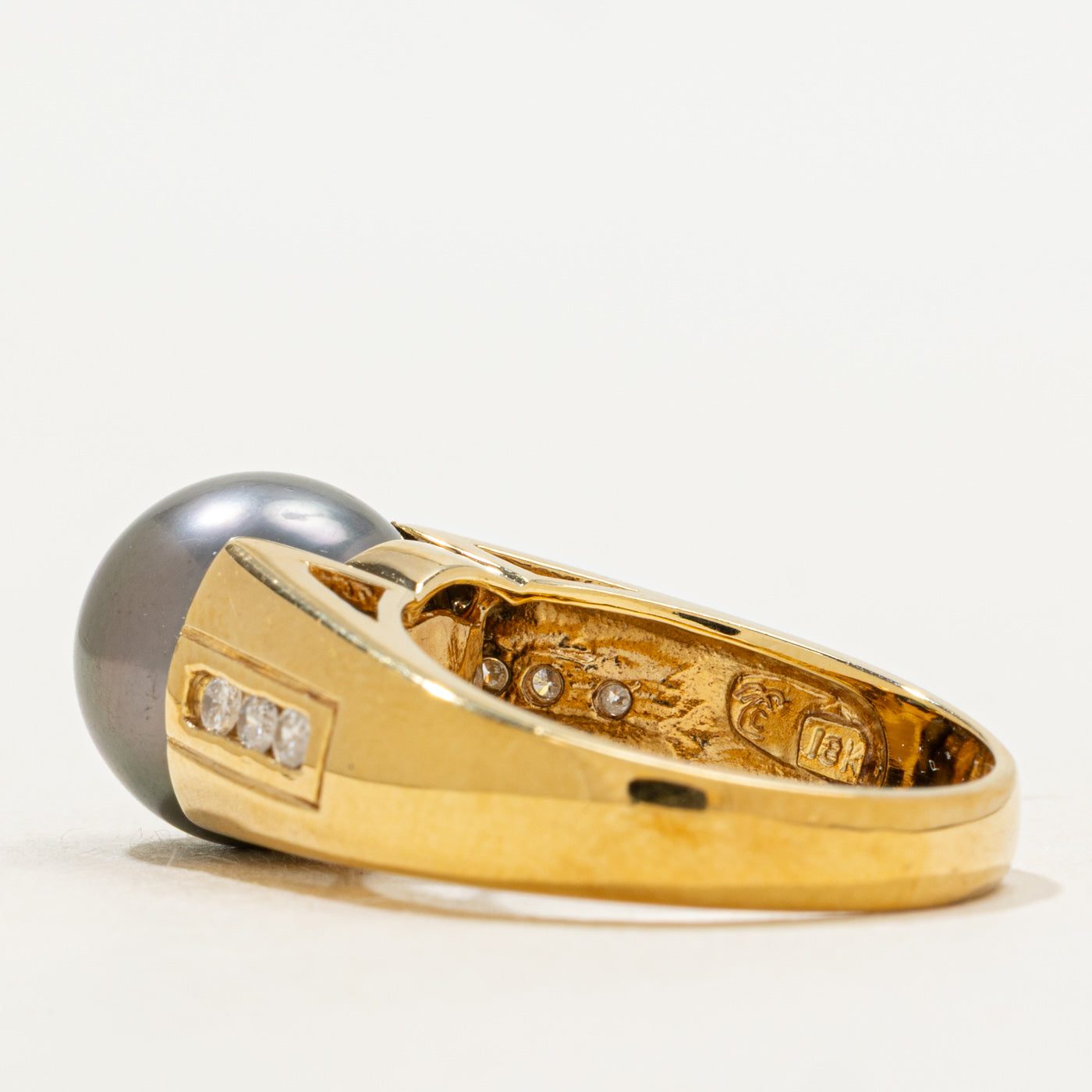 Tahitian Pearl & Diamond Cocktail Ring | 0.15ctw | SZ 6.75 |