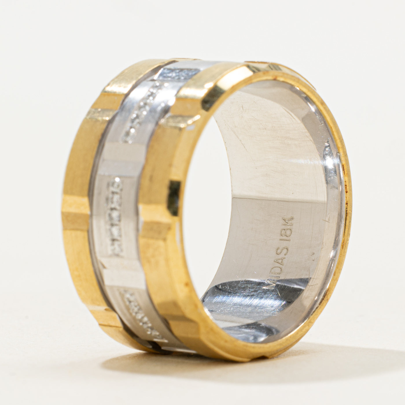 Two Tone Gold Diamond Grooved Band | 0.10ctw | SZ 8.5 |