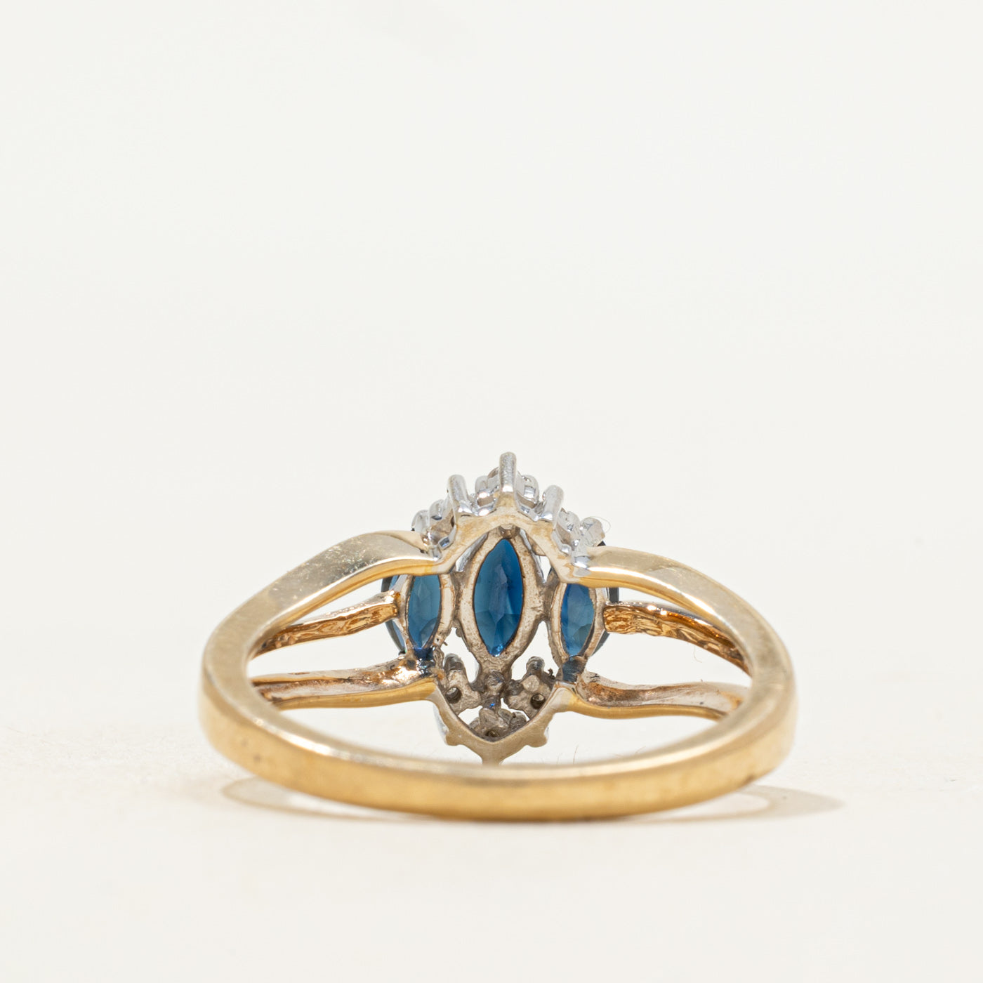 Three Stone Sapphire & Diamond Open Shank Ring | 0.47ctw, 0.02ctw | SZ 6 |