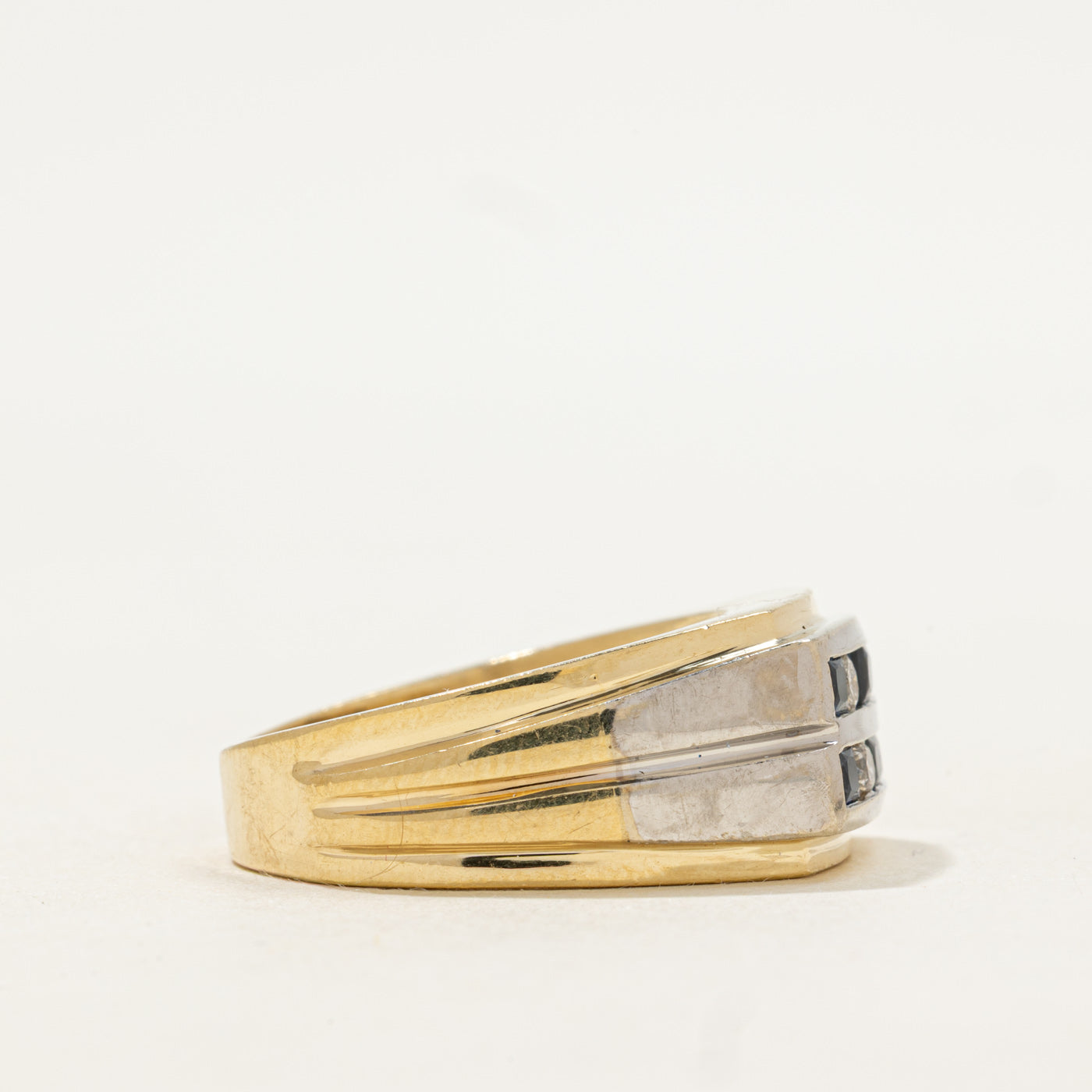 Two Tone Gold Channel Set Sapphire & Diamond Ring | 0.72ctw, 0.24ctw | SZ 10.5 |