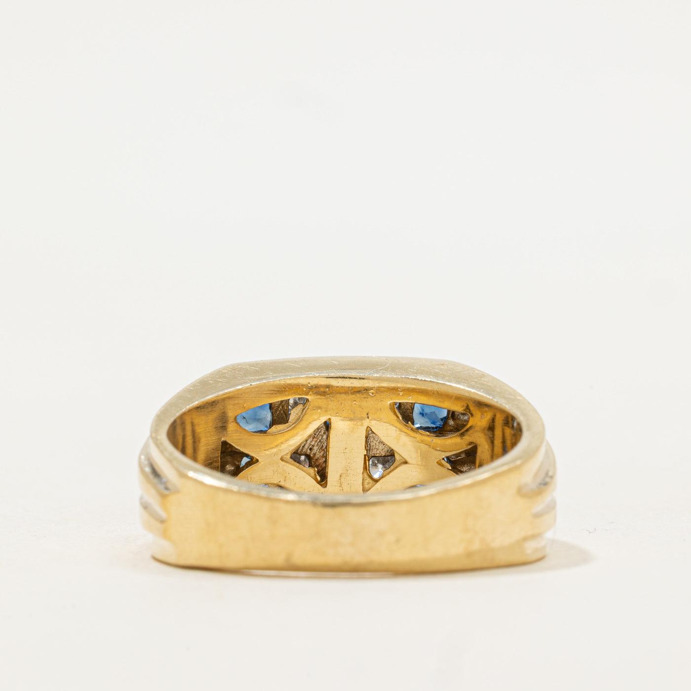 Two Tone Gold Channel Set Sapphire & Diamond Ring | 0.72ctw, 0.24ctw | SZ 10.5 |