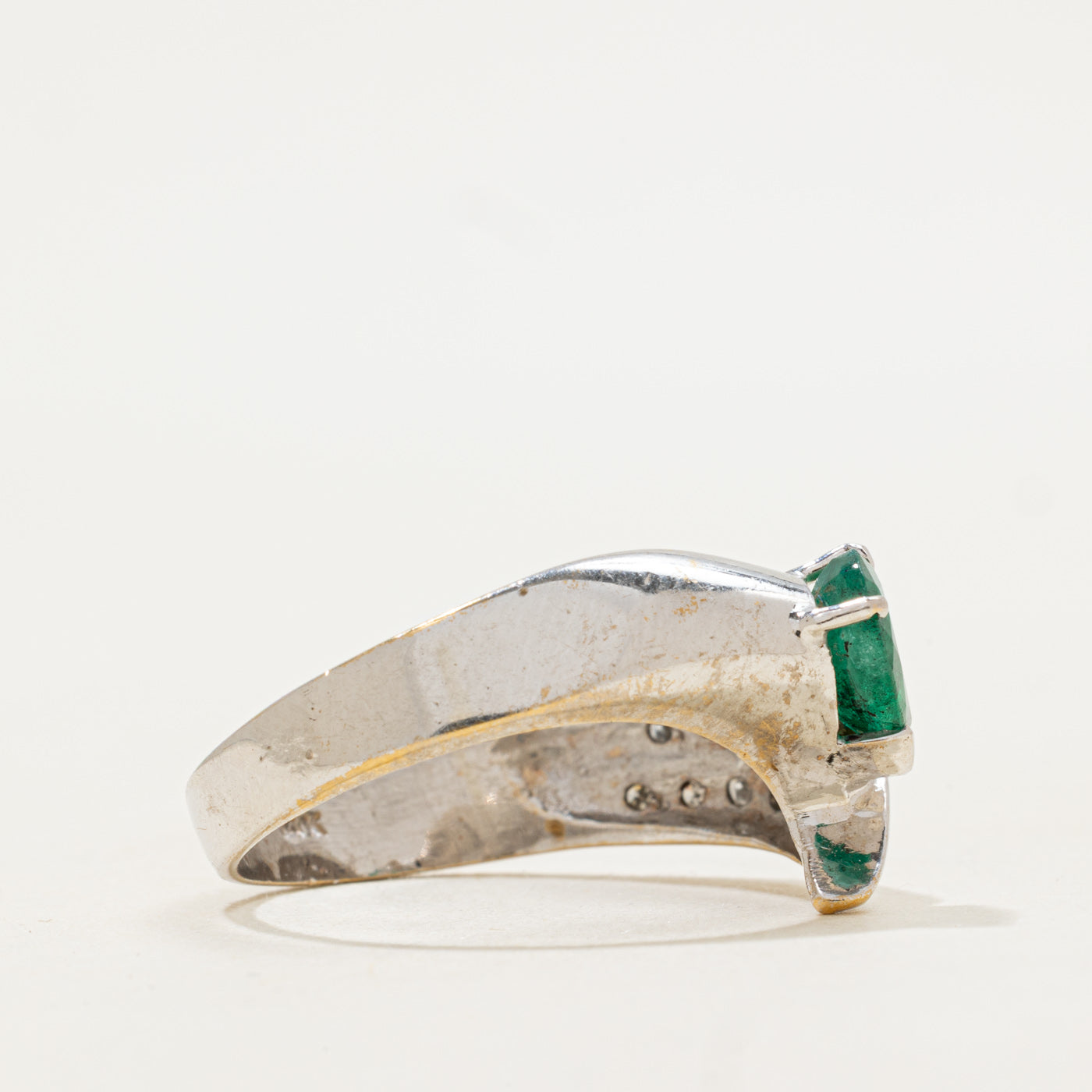 Pear Cut Emerald & Diamond Bypass Ring | 0.80ct, 0.15ctw | SZ 9.75 |