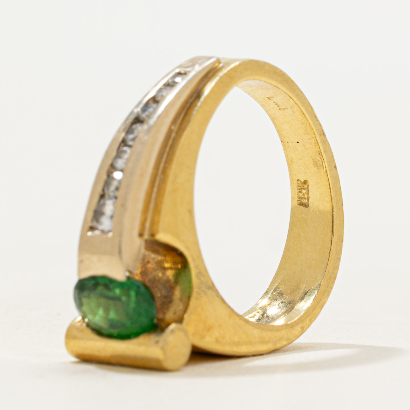 18k Oval Cut Tsavorite Garnet & Diamond Ring | 0.50ct, 0.18ct | SZ 3.5