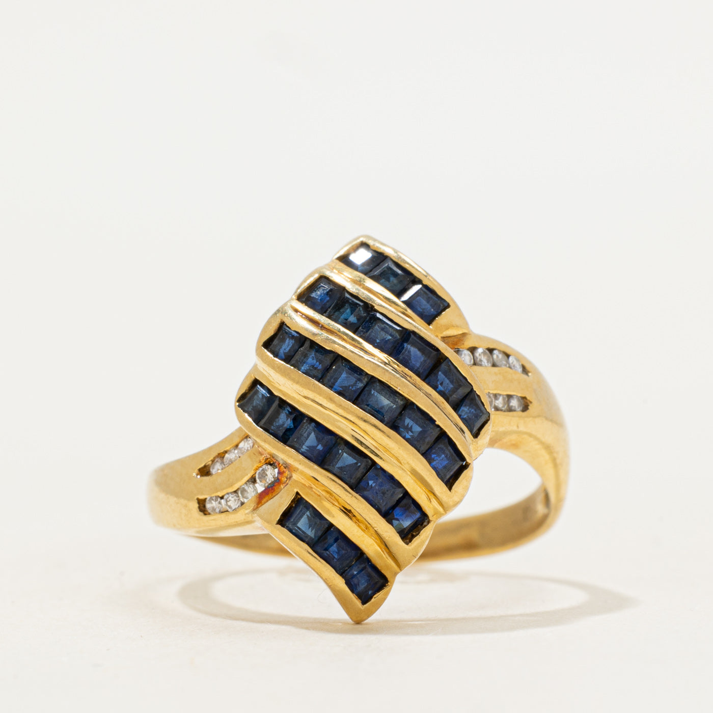 Channel Set Sapphire & Diamond Waterfall Ring | 0.96ctw, 0.07ctw | SZ 8 |
