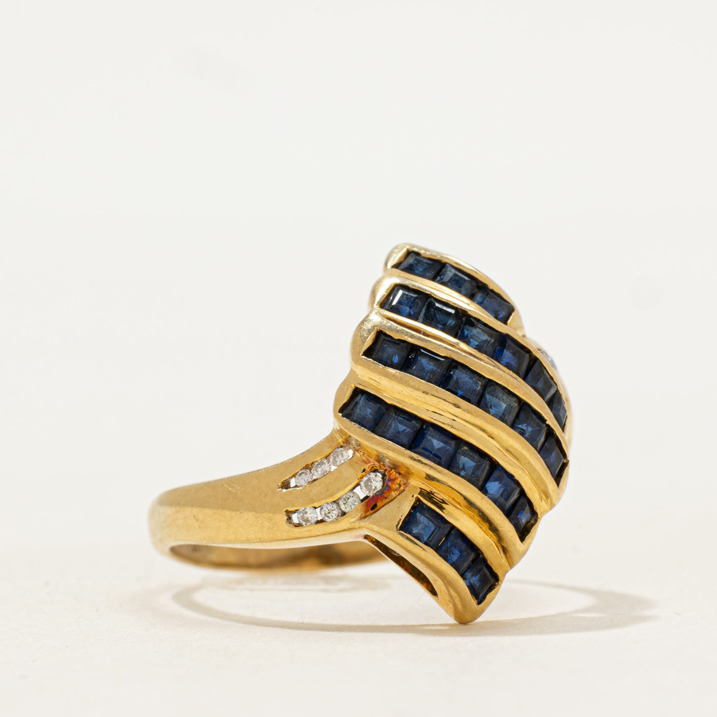 Channel Set Sapphire & Diamond Waterfall Ring | 0.96ctw, 0.07ctw | SZ 8 |