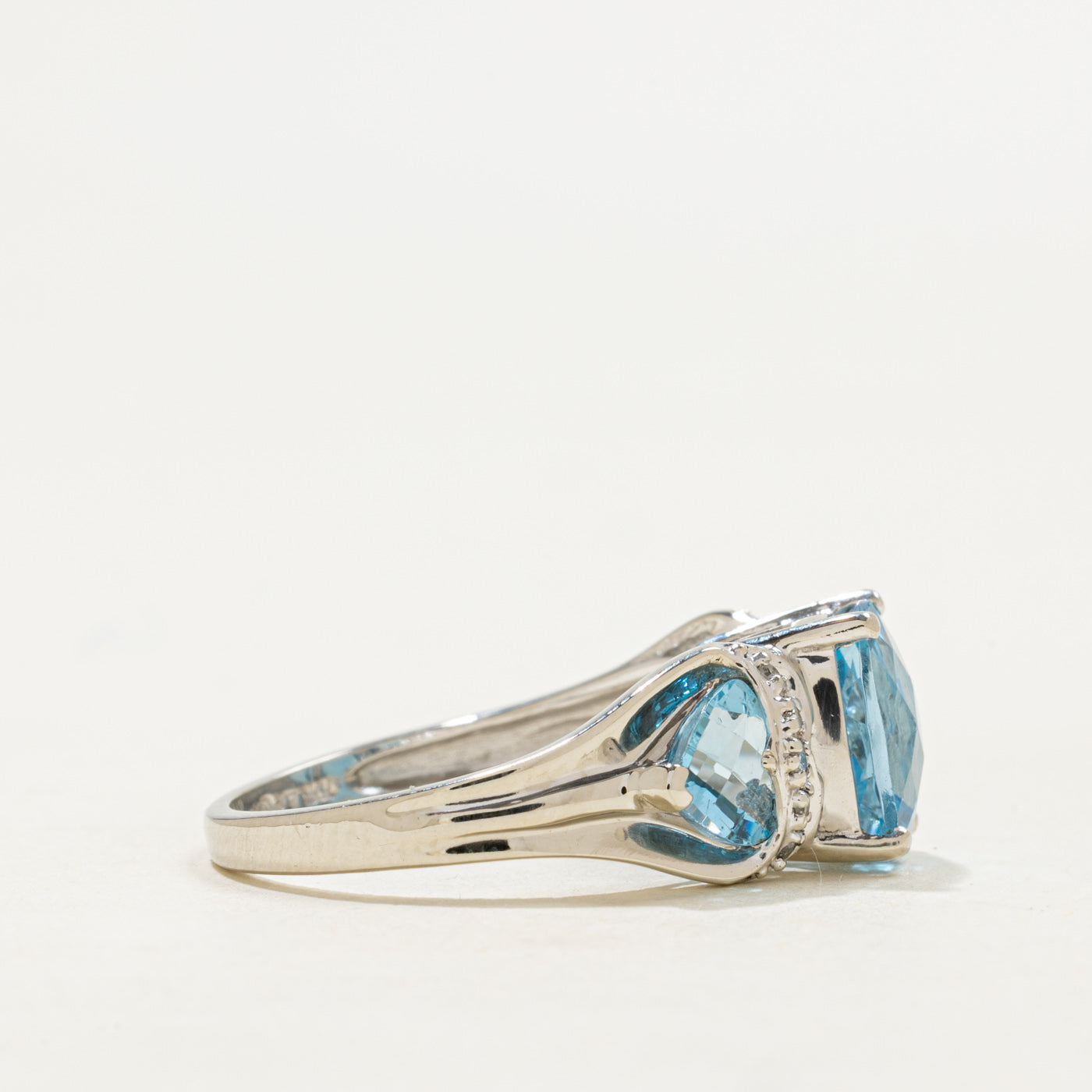 Three Stone Blue Topaz & Diamond Accented Ring | 4.0ctw, 0.05ctw | SZ 7
