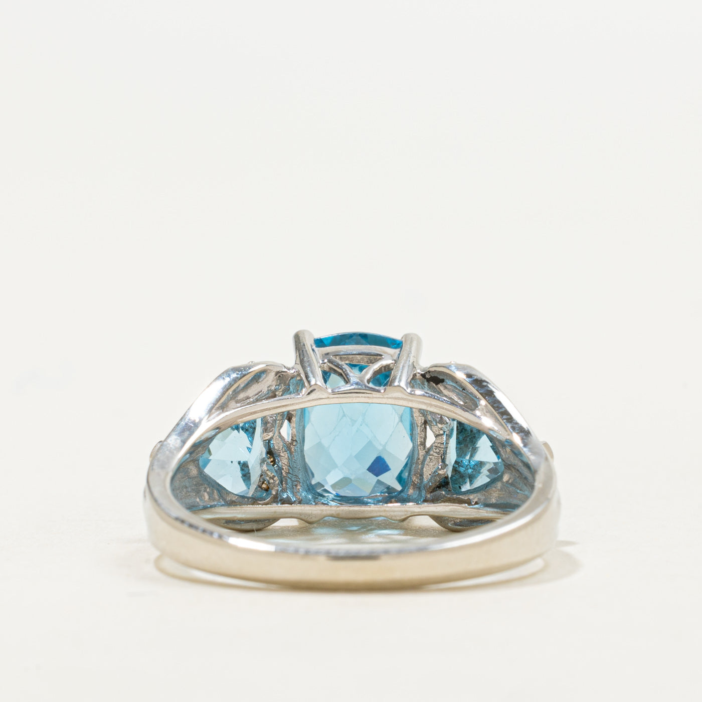 Three Stone Blue Topaz & Diamond Accented Ring | 4.0ctw, 0.05ctw | SZ 7