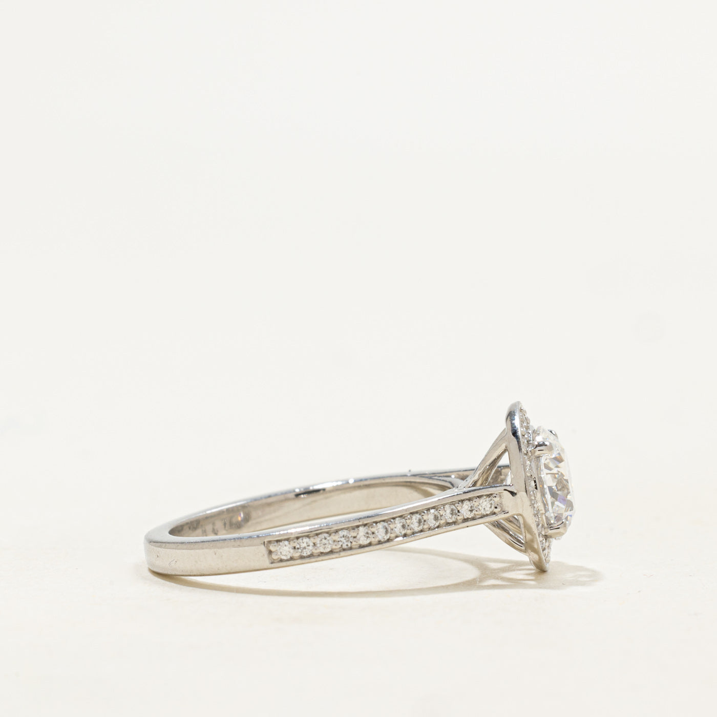 GIA Round Brilliant Cut Diamond Halo Engagement Ring | GIA 1.11ct VVS1 D Ex, 0.24ctw | SZ 6.0