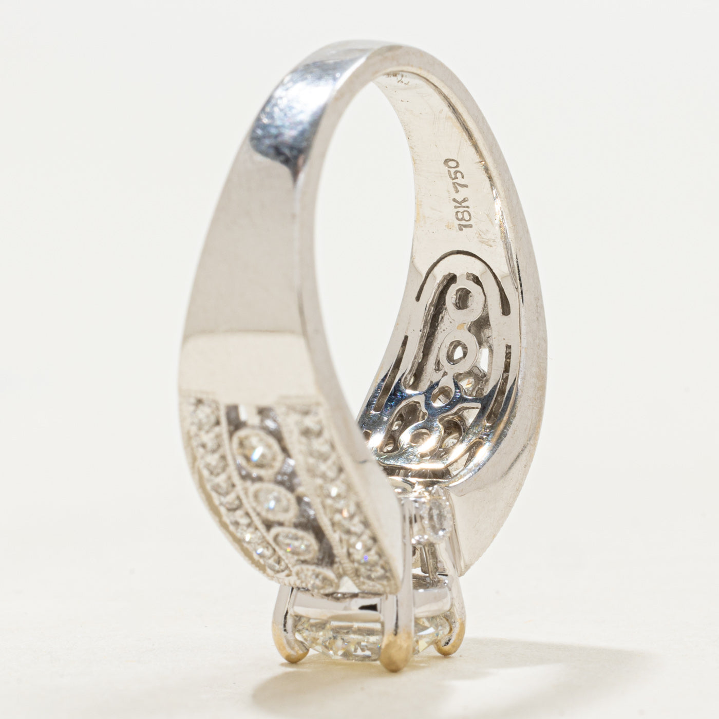 18k White Gold Diamond Accented Reverse Tapered Ring | 1.22ct I1 I, 0.35ctw | SZ 7.0
