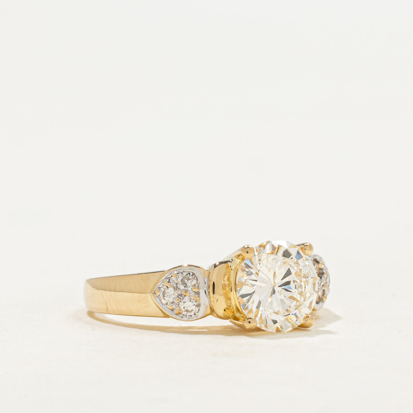 18k Yellow Gold Diamond Heart Cluster Accented Ring | 1.29ct SI1/SI2 E/F Ex, 0.09ctw | SZ 5.0