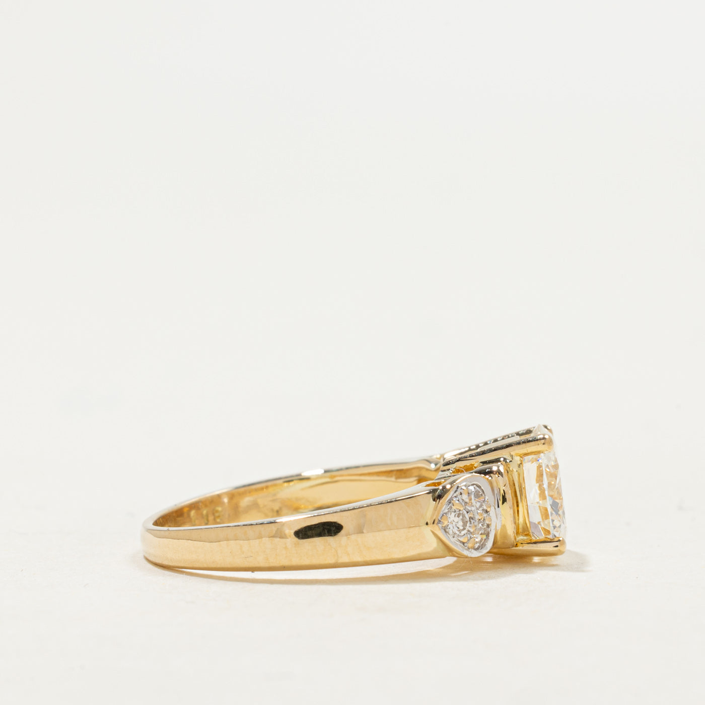 18k Yellow Gold Diamond Heart Cluster Accented Ring | 1.29ct SI1/SI2 E/F Ex, 0.09ctw | SZ 5.0