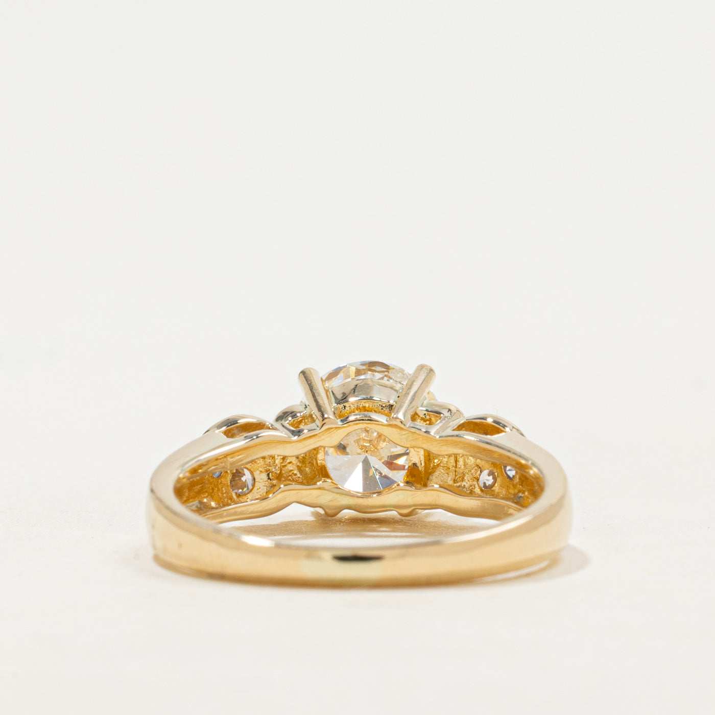 18k Yellow Gold Diamond Heart Cluster Accented Ring | 1.29ct SI1/SI2 E/F Ex, 0.09ctw | SZ 5.0