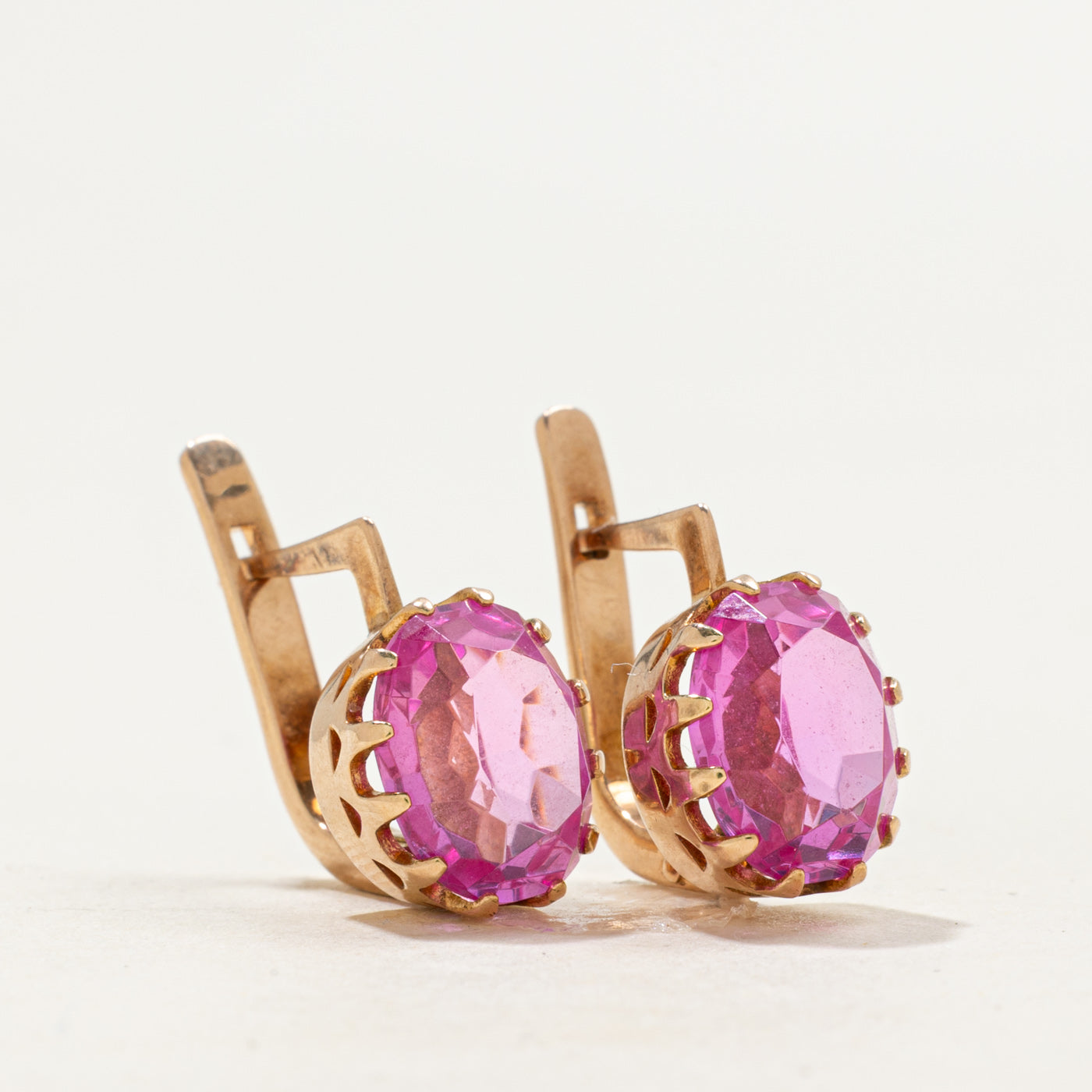 1977 Ukrainian Synthetic Pink Sapphire Drop Earrings | 6.0ctw