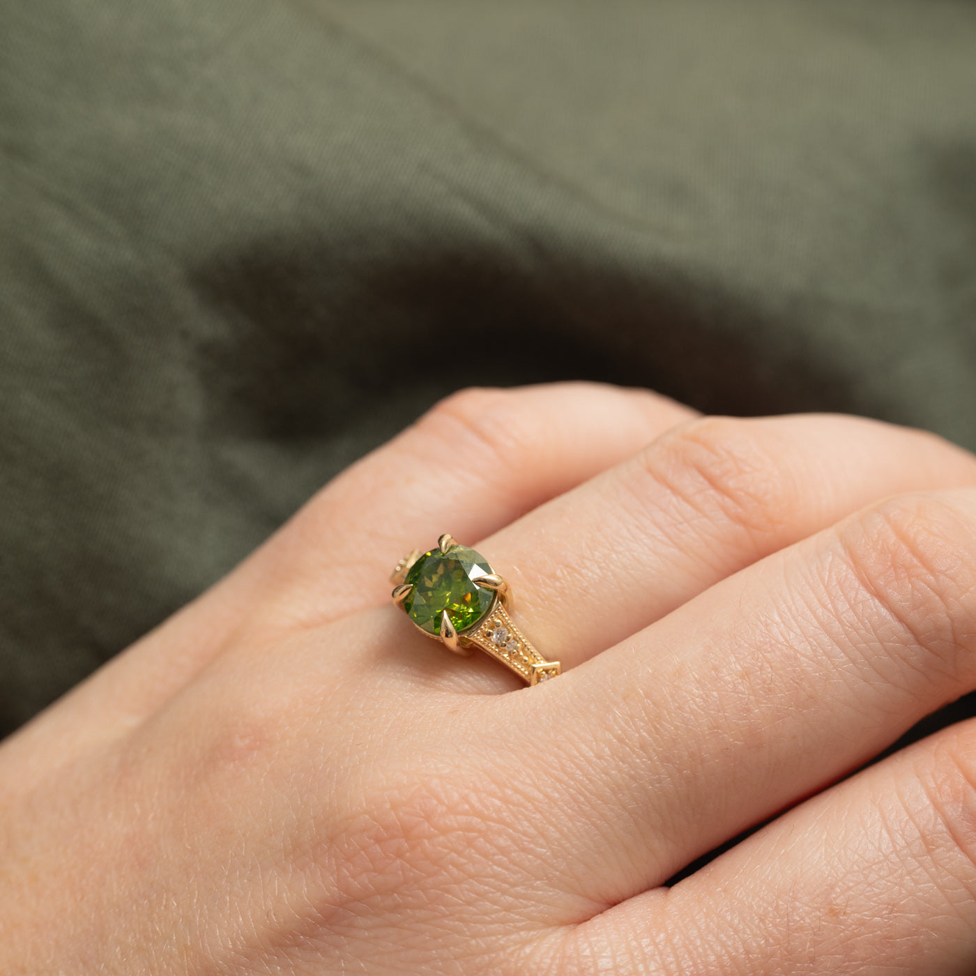 '100 Ways' Enhanced Fancy Vivid Yellow-Green Natural Diamond Claw Set Ring | 2.06ctw | SZ 6.75