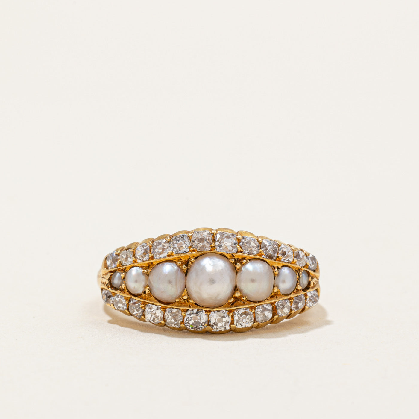 Victorian Era Pearl & Old Mine Cut Diamond Ring | 0.96ctw | SZ 7.25 |
