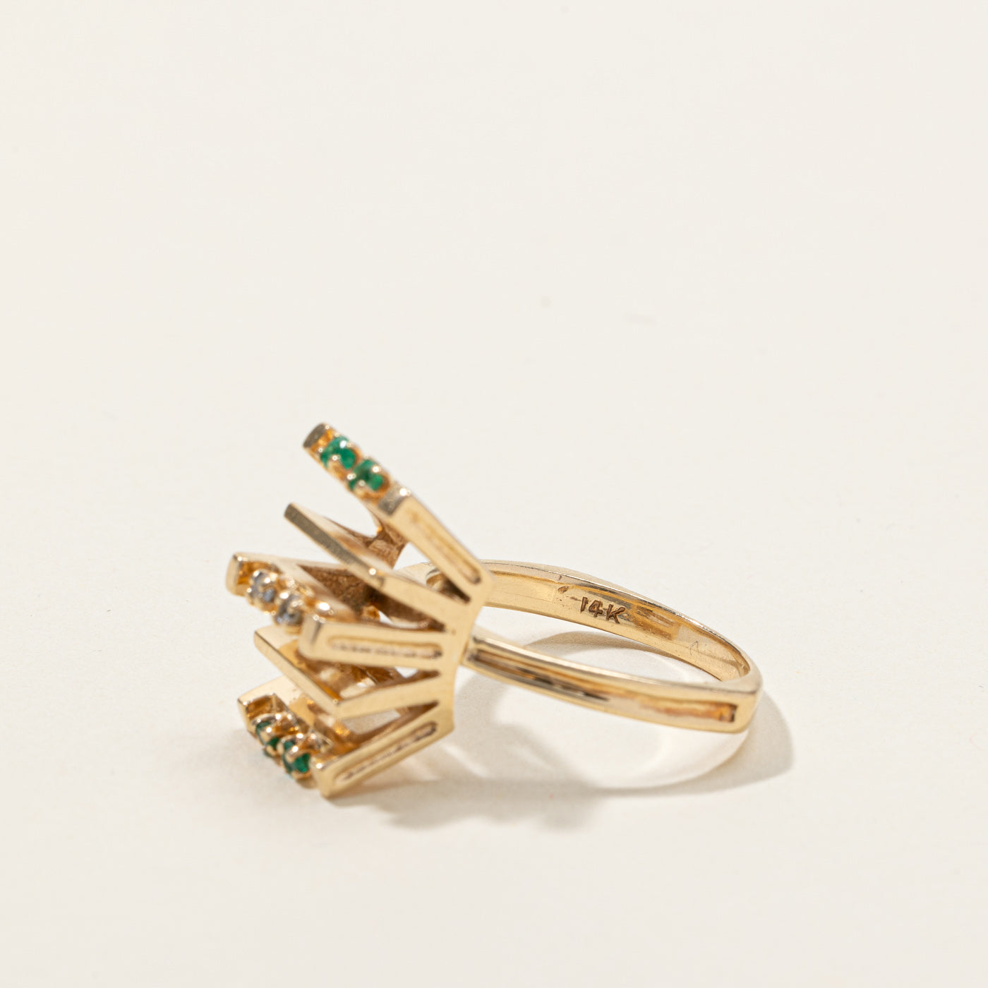 Textured Emerald & Diamond Ring | 0.08ctw | 0.04ctw | SZ 7.5 |