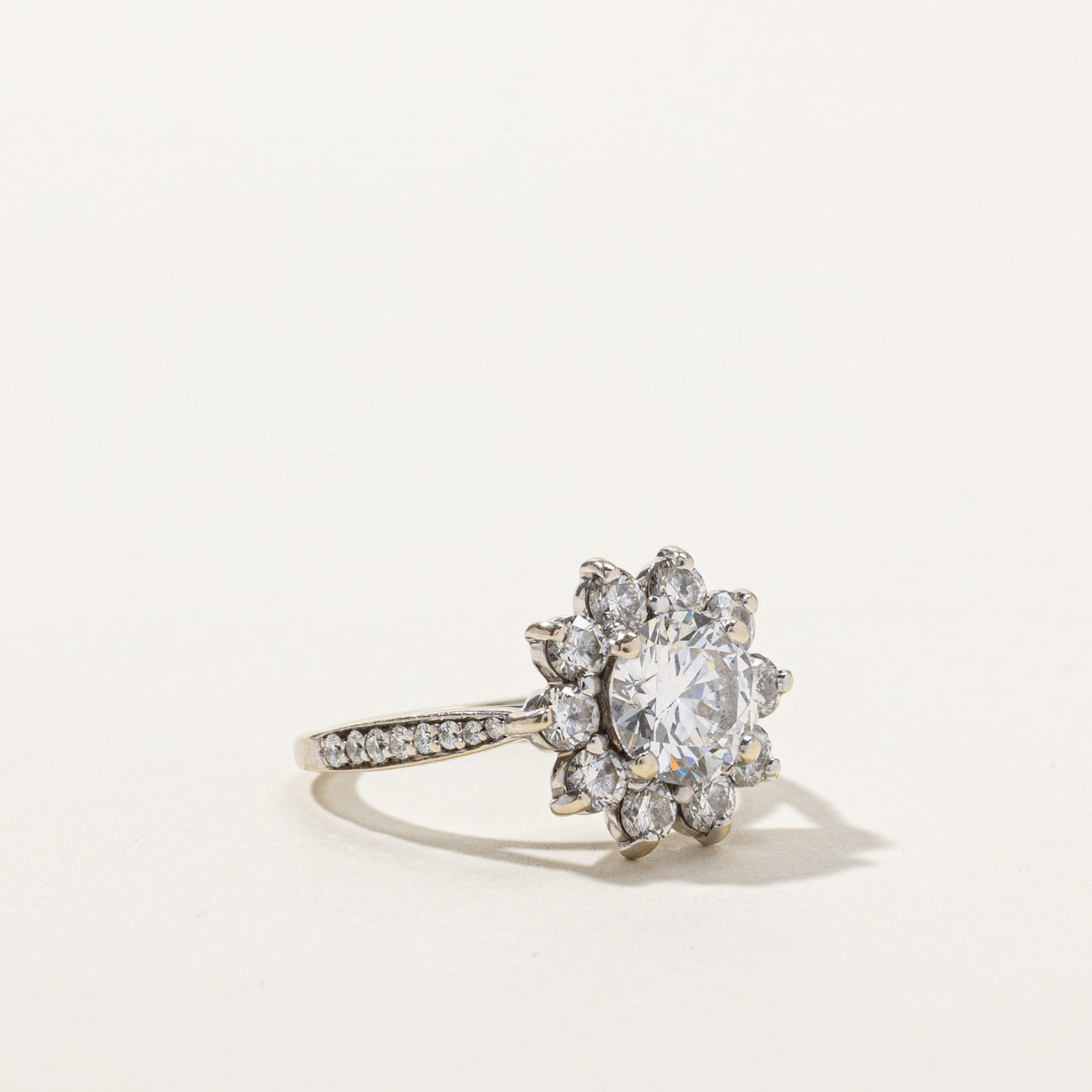 GIA Certified Cluster Diamond Engagement Ring | 1.41 SI1 E | 0.72ctw | SZ 5 |