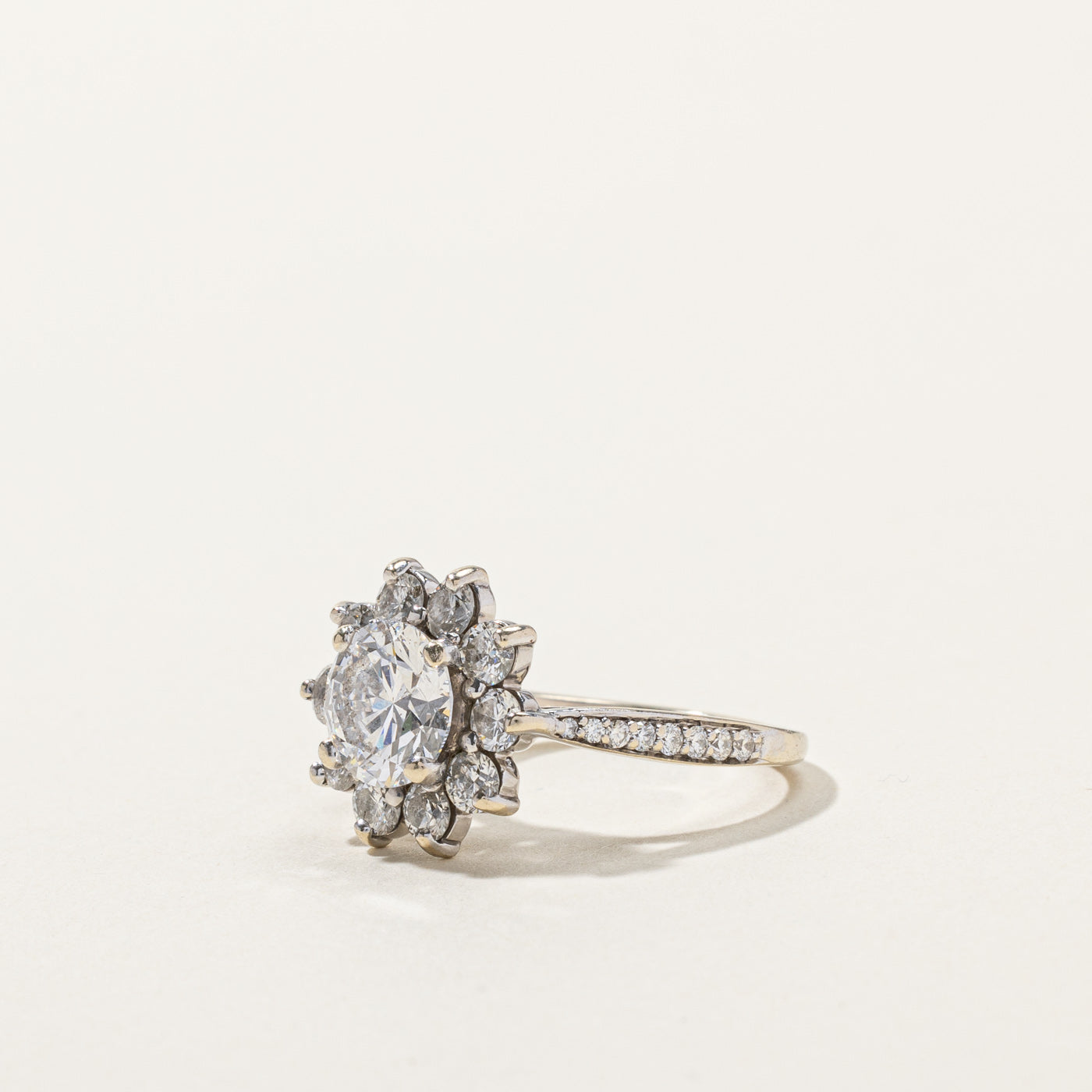 GIA Certified Cluster Diamond Engagement Ring | 1.41 SI1 E | 0.72ctw | SZ 5 |