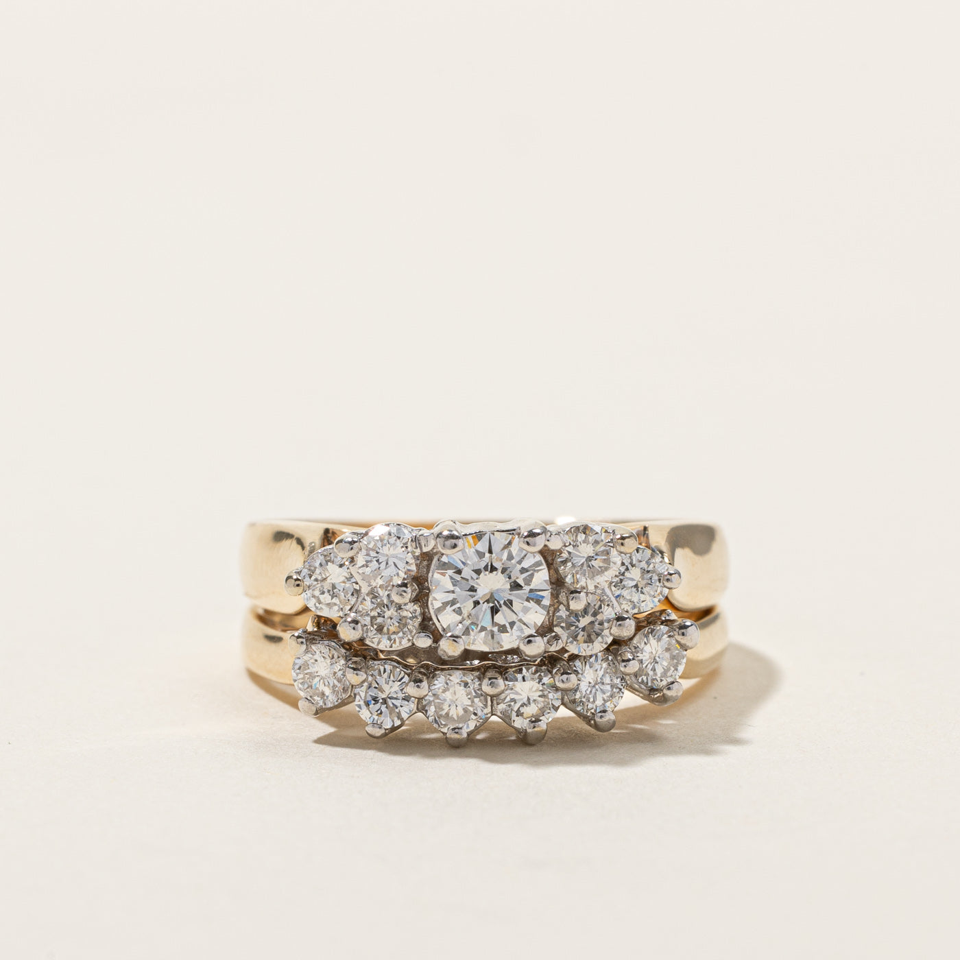 Cluster Diamond Soldered Wedding Ring Set | 0.87ctw | SZ 6.75 |