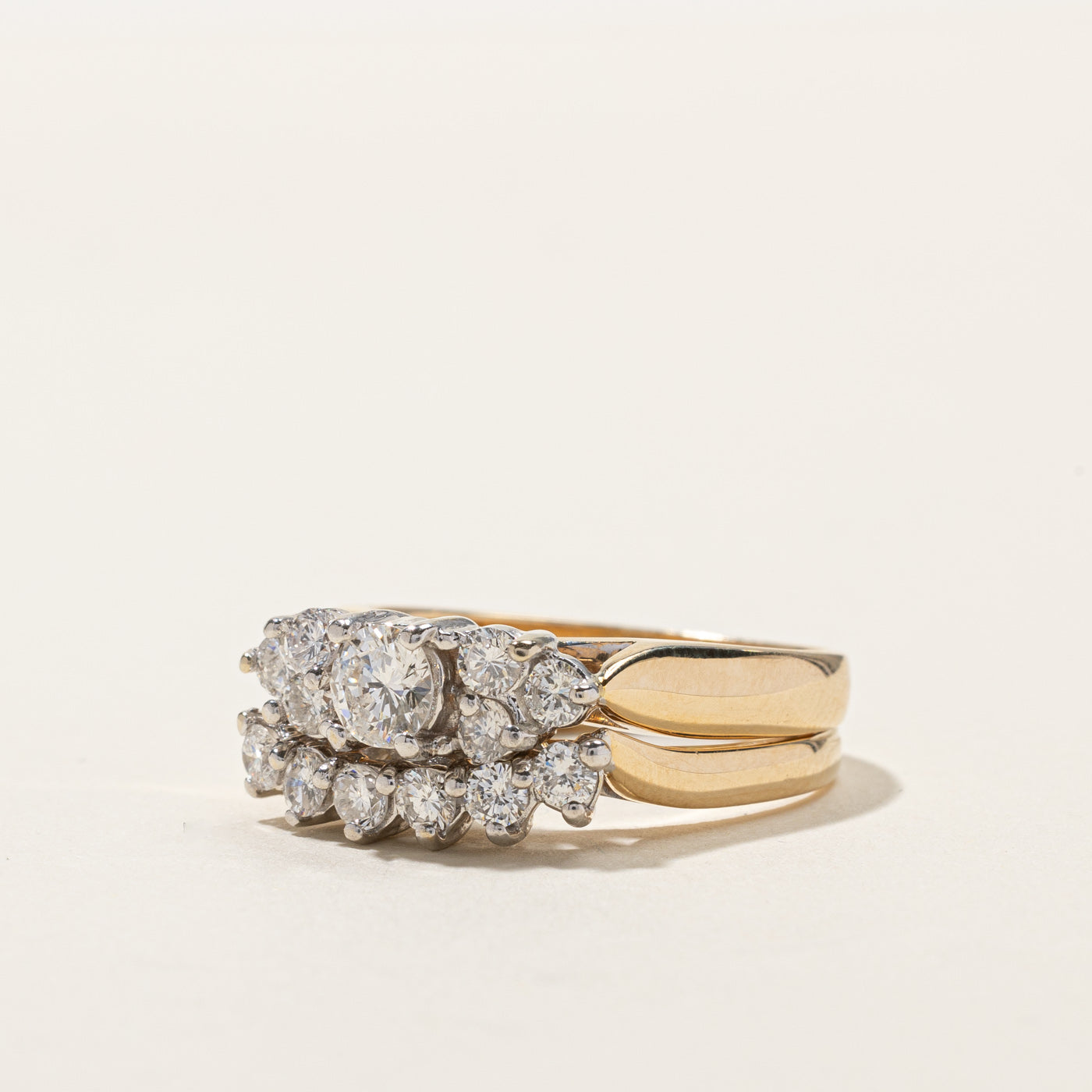 Cluster Diamond Soldered Wedding Ring Set | 0.87ctw | SZ 6.75 |