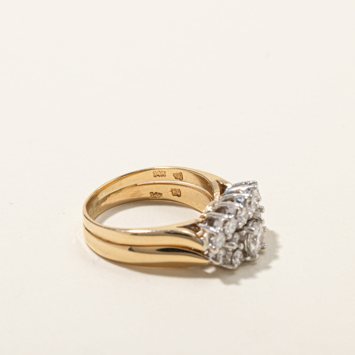 Cluster Diamond Soldered Wedding Ring Set | 0.87ctw | SZ 6.75 |
