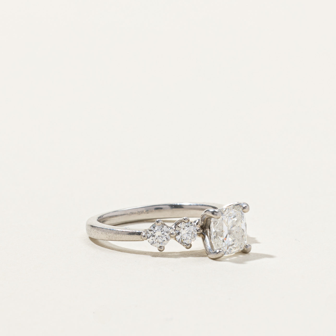 GIA Certified Cushion Cut Diamond Engagement Ring | 1.01ct SI1 F | 0.36ctw | SZ 5 |