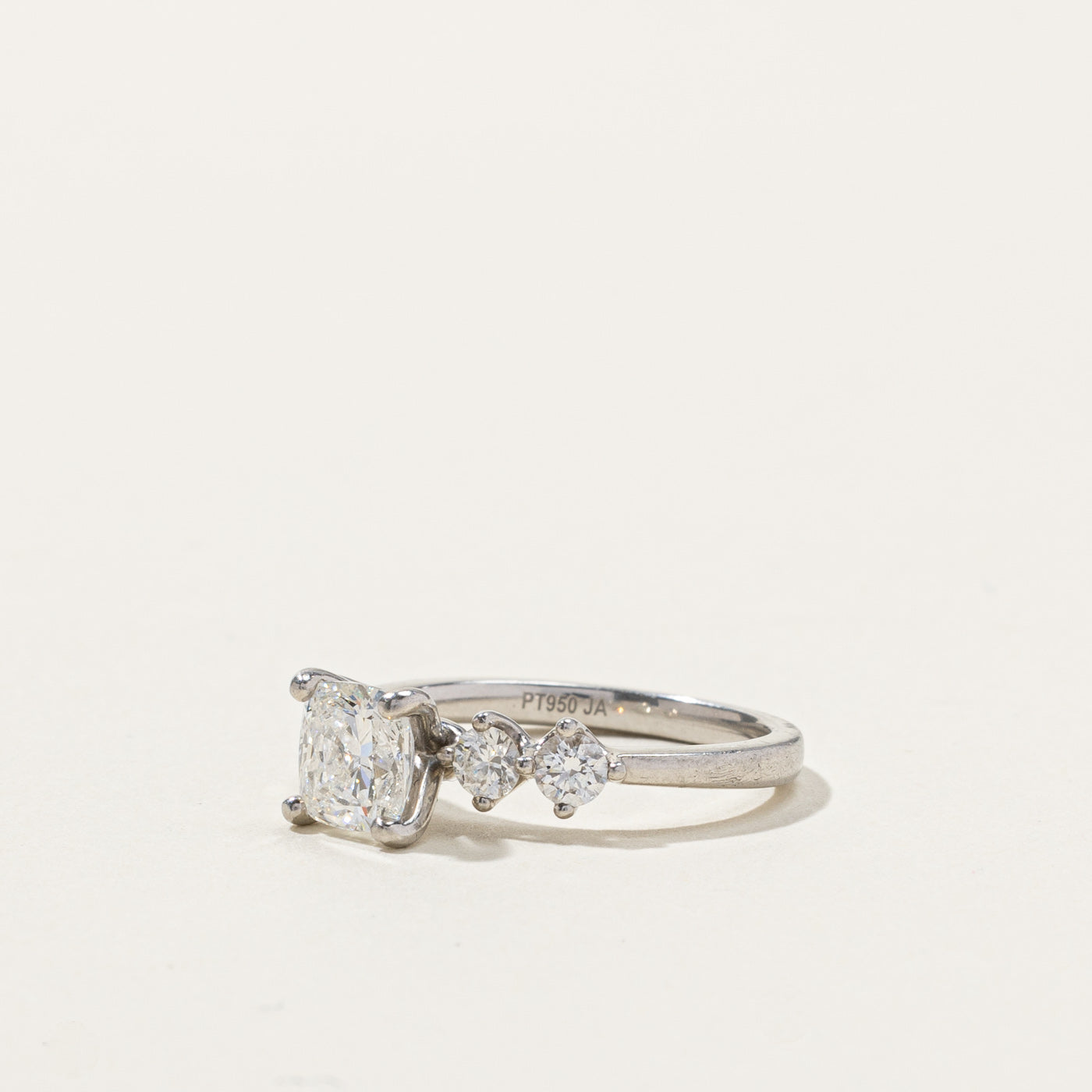 GIA Certified Cushion Cut Diamond Engagement Ring | 1.01ct SI1 F | 0.36ctw | SZ 5 |