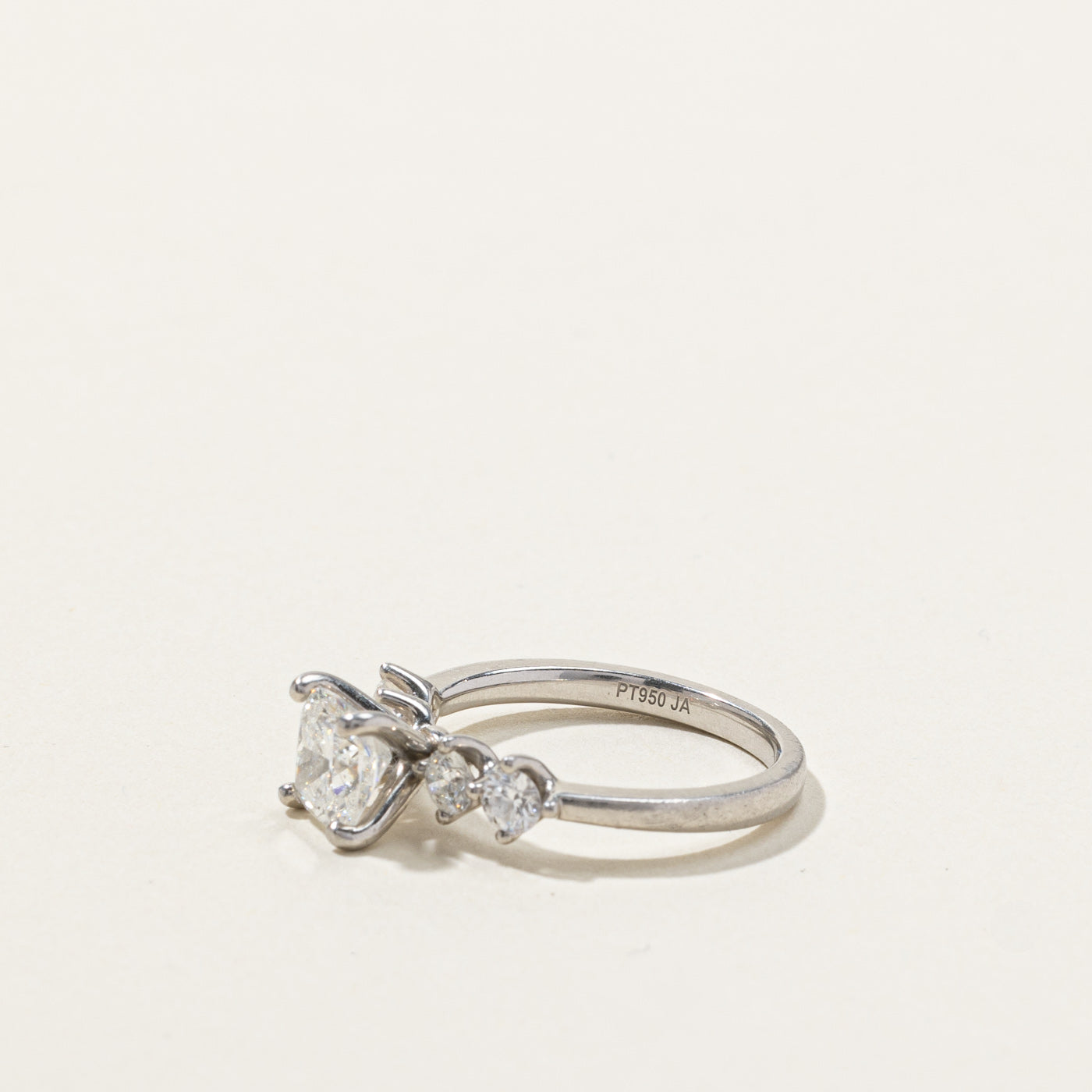 GIA Certified Cushion Cut Diamond Engagement Ring | 1.01ct SI1 F | 0.36ctw | SZ 5 |