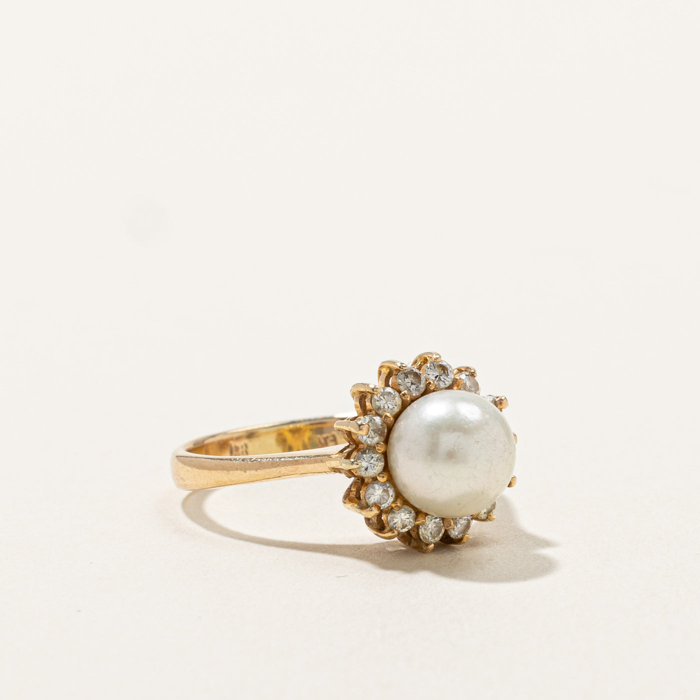 Bague cocktail perle et diamant | 0,28 ct | Taille 5,5 |