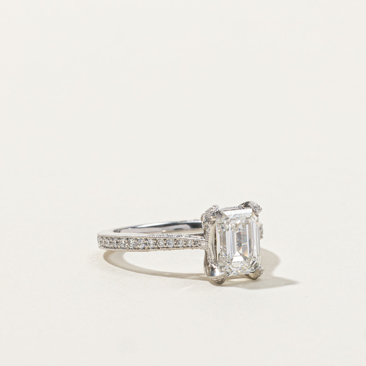 Tacori' GIA Certified Emerald Cut Diamond Engagement Ring | 1.70ct SI2 F, 0.46ctw | SZ 5.5 |