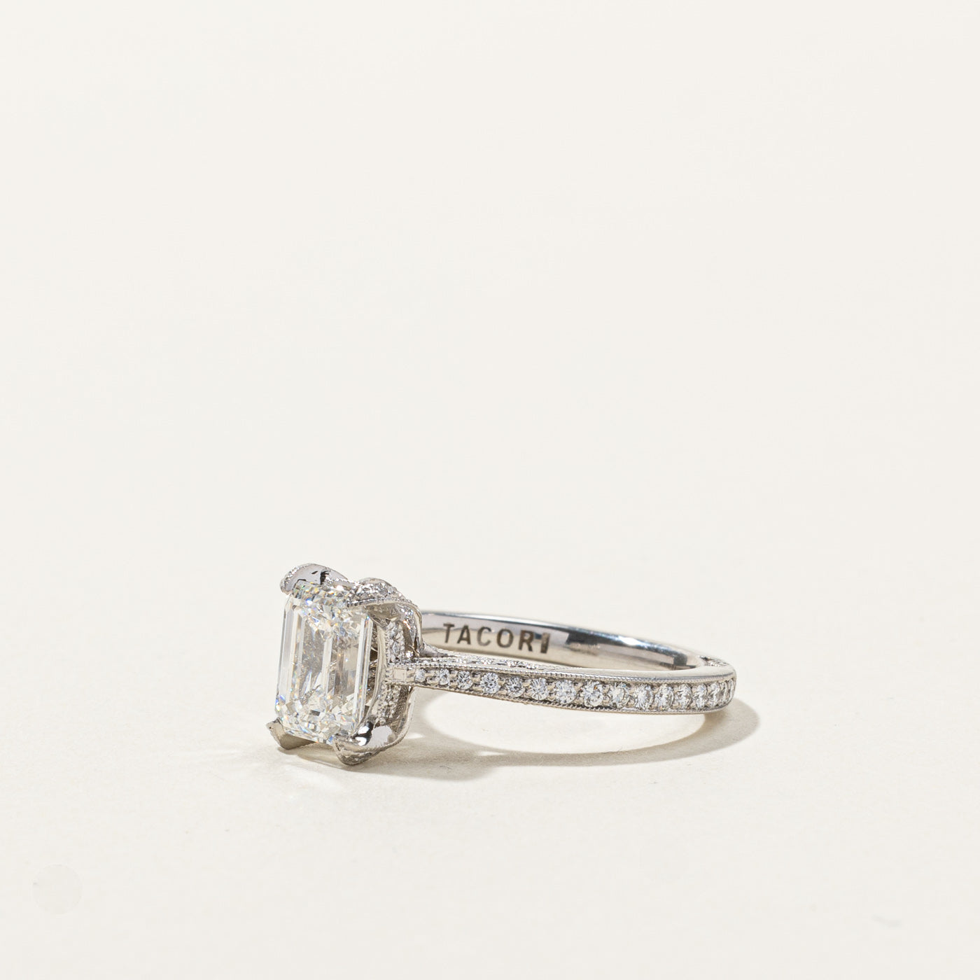 Tacori' GIA Certified Emerald Cut Diamond Engagement Ring | 1.70ct SI2 F, 0.46ctw | SZ 5.5 |