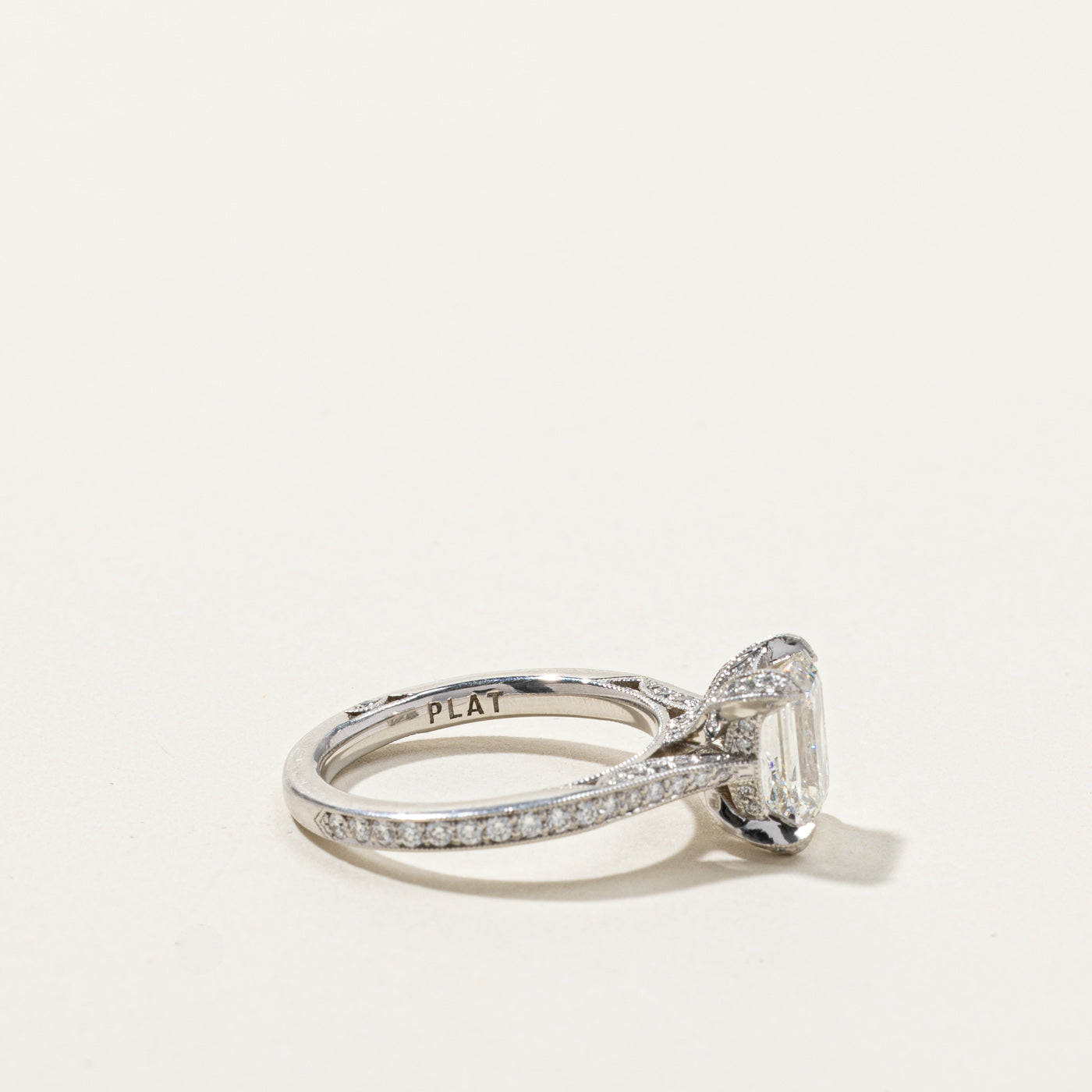 Tacori' GIA Certified Emerald Cut Diamond Engagement Ring | 1.70ct SI2 F, 0.46ctw | SZ 5.5 |