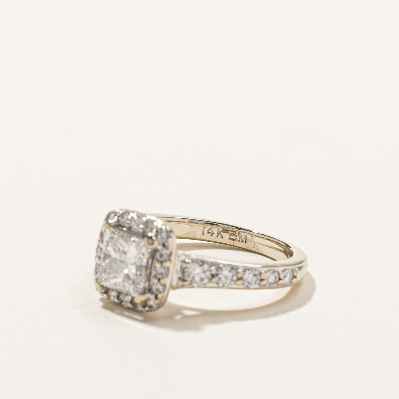 Princess Cut Diamond Halo Engagement Ring | 1.52ctw | SZ 4.5 |