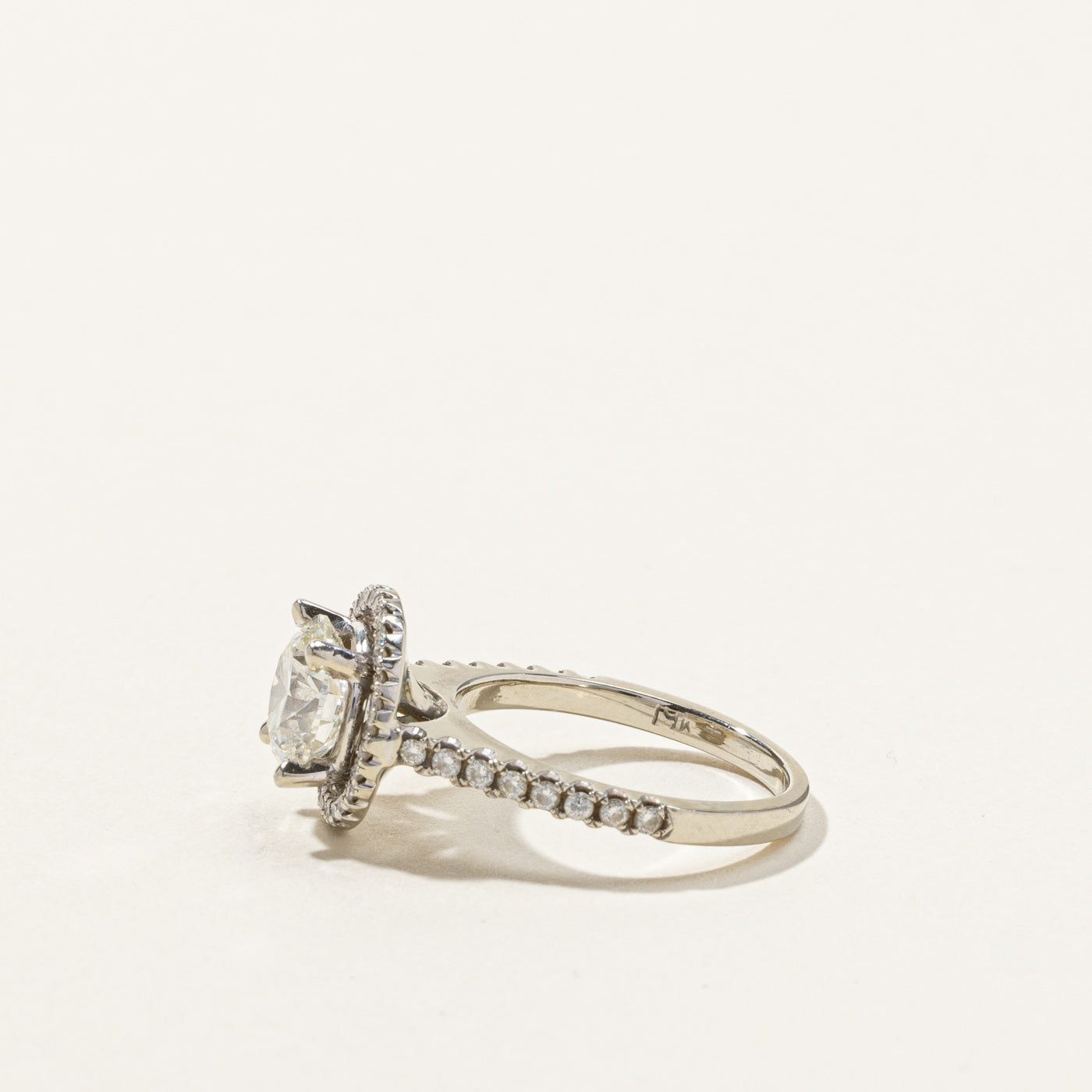 Halo Diamond Engagement Ring | 1.40ct SI1 J, 0.22ctw | SZ 4 |