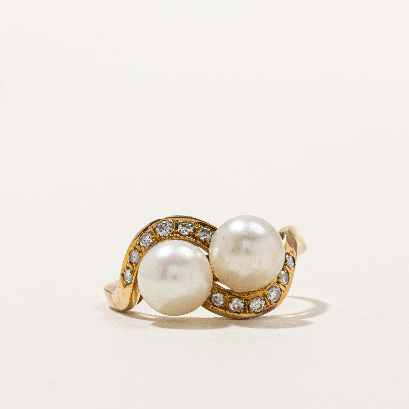 Bypass Pearl & Diamond Ring | 0.24ctw | SZ 7.75 |