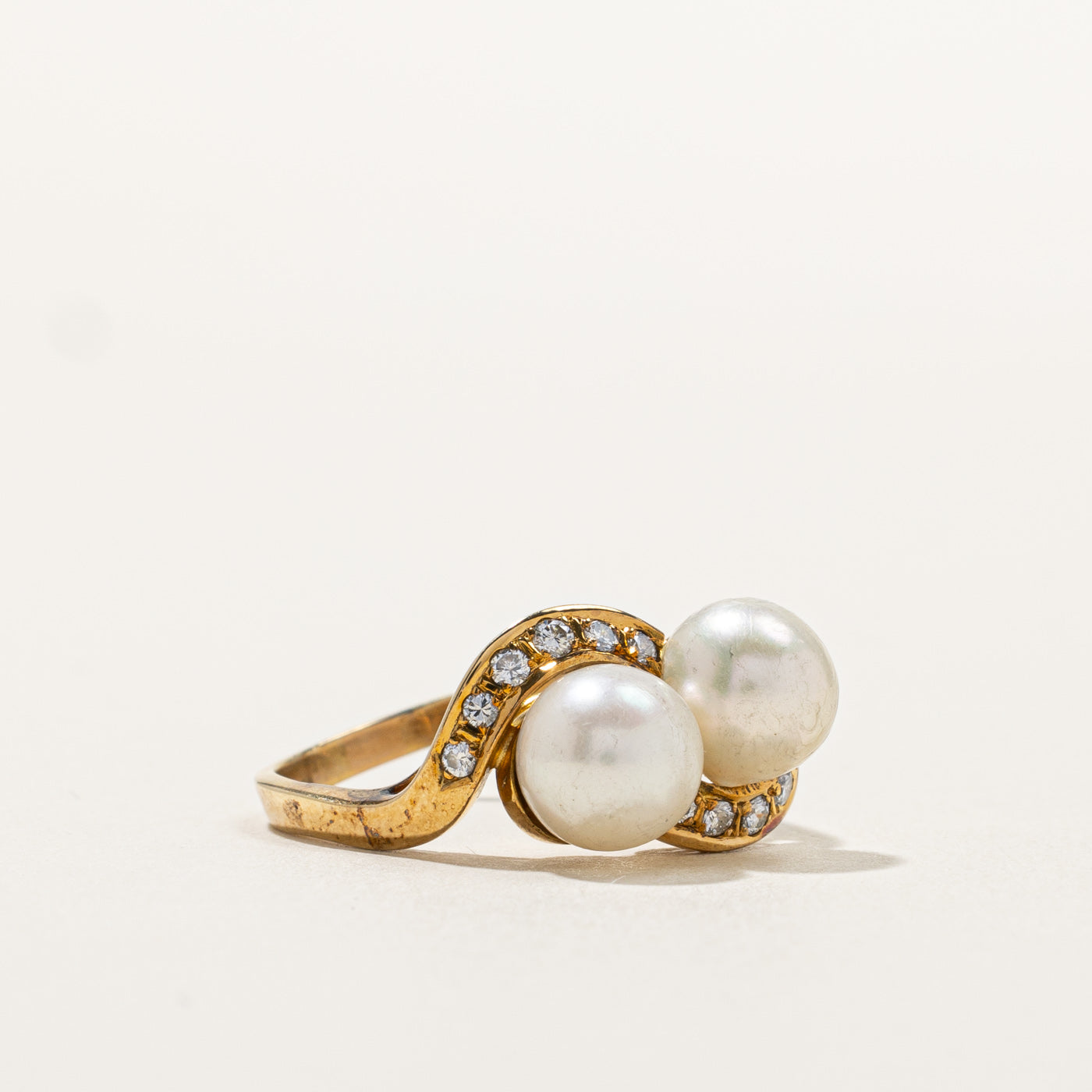 Bypass Pearl & Diamond Ring | 0.24ctw | SZ 7.75 |