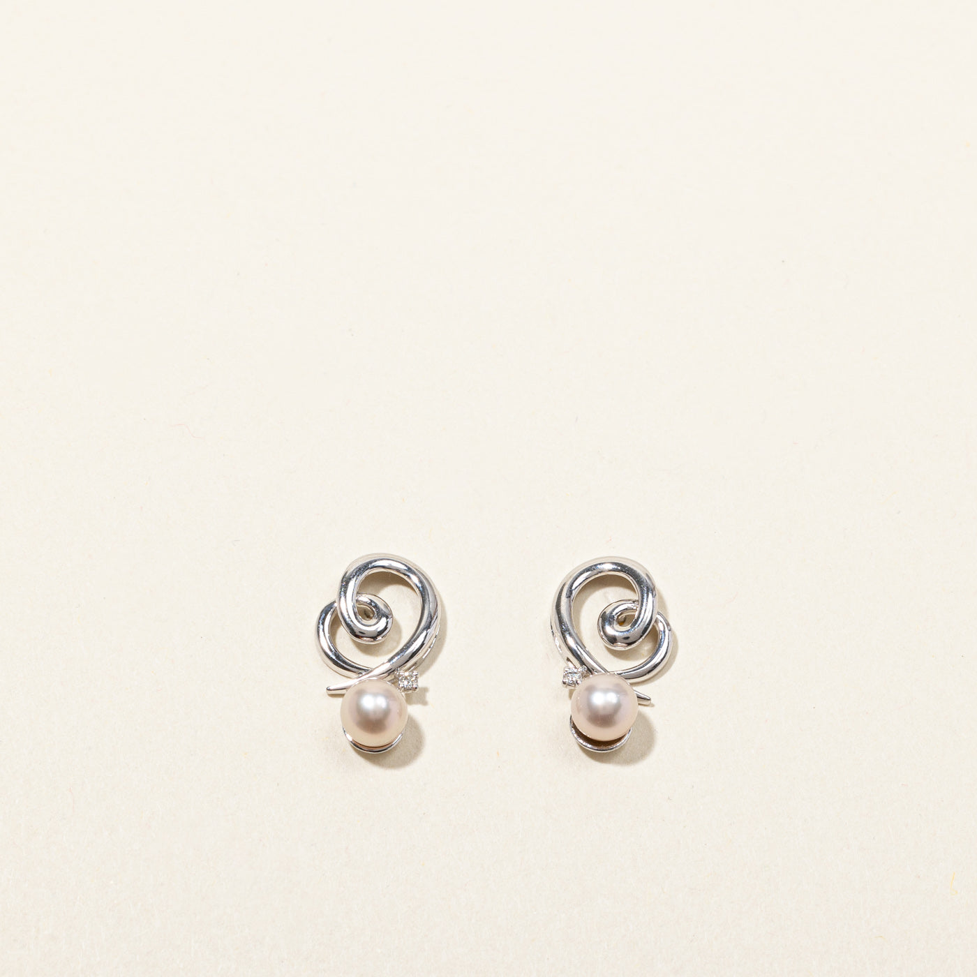 Swirl Pearl & Diamond Earrings | 0.02ctw |