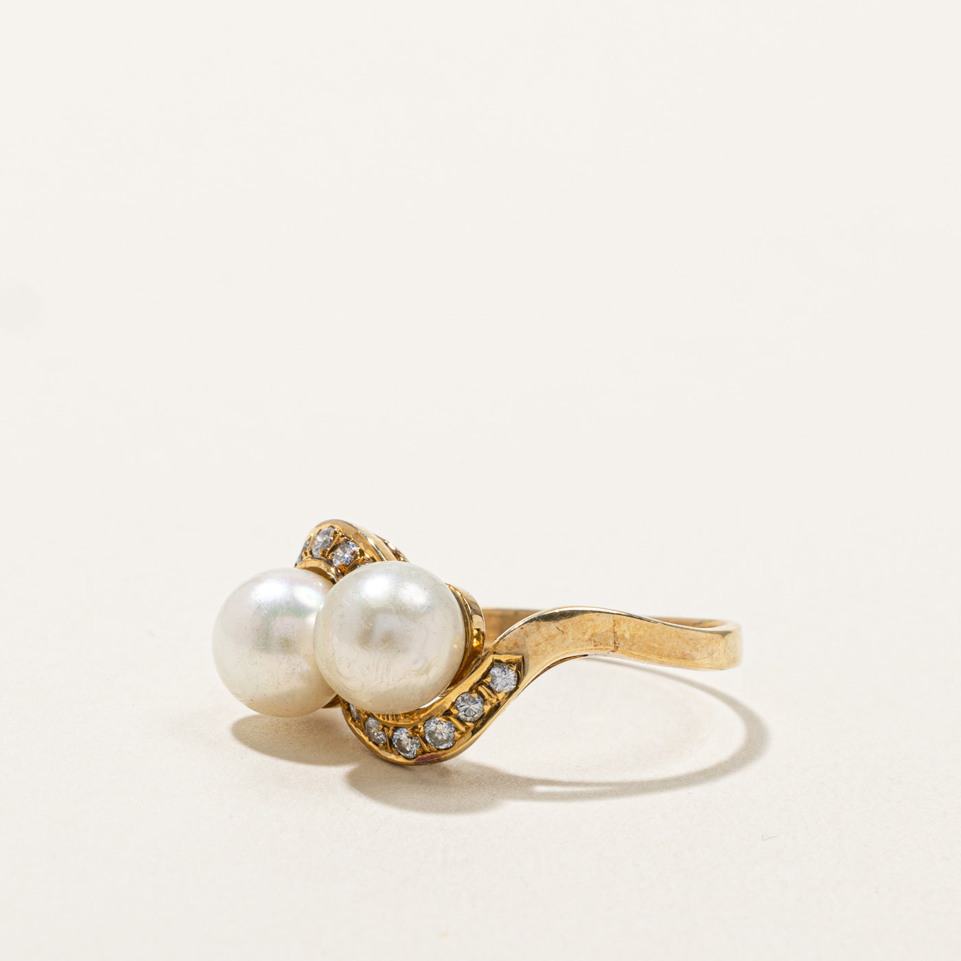 Bypass Pearl & Diamond Ring | 0.24ctw | SZ 7.75 |