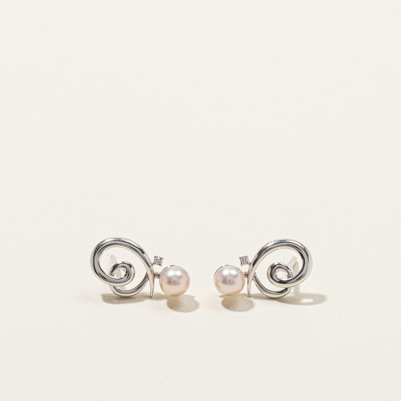 Swirl Pearl & Diamond Earrings | 0.02ctw |