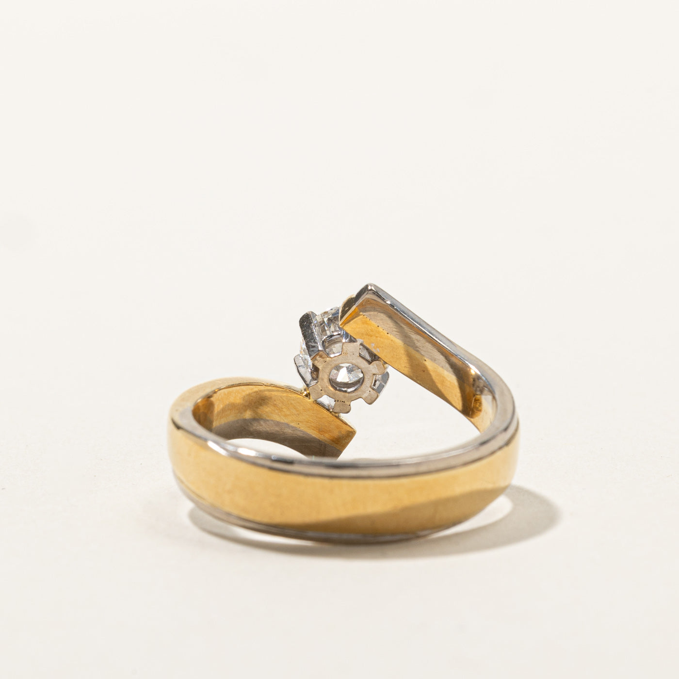 Two Tone Gold Solitaire Diamond Bypass Ring | 0.98ct VS2 H/I | SZ 10 |