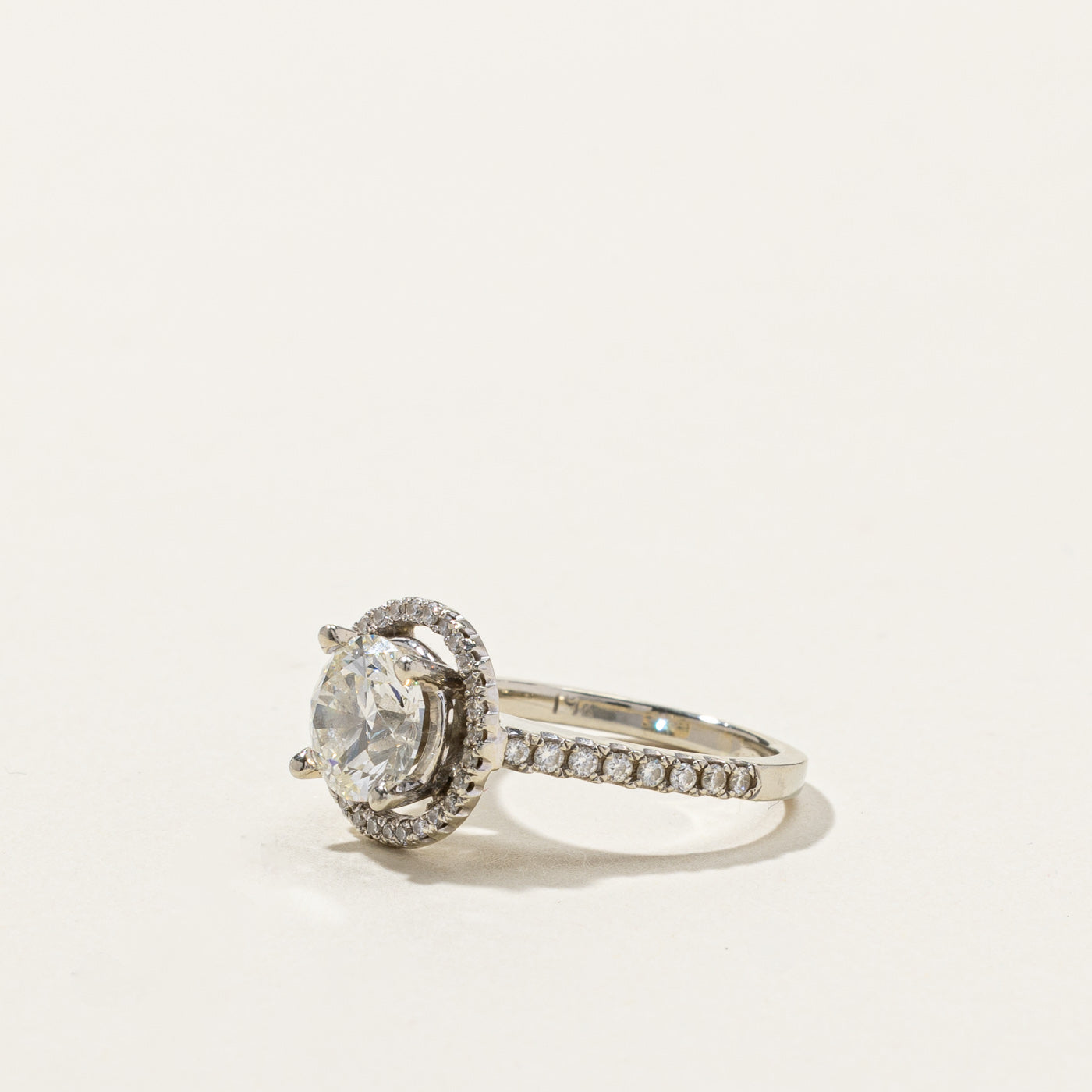 Halo Diamond Engagement Ring | 1.40ct SI1 J, 0.22ctw | SZ 4 |