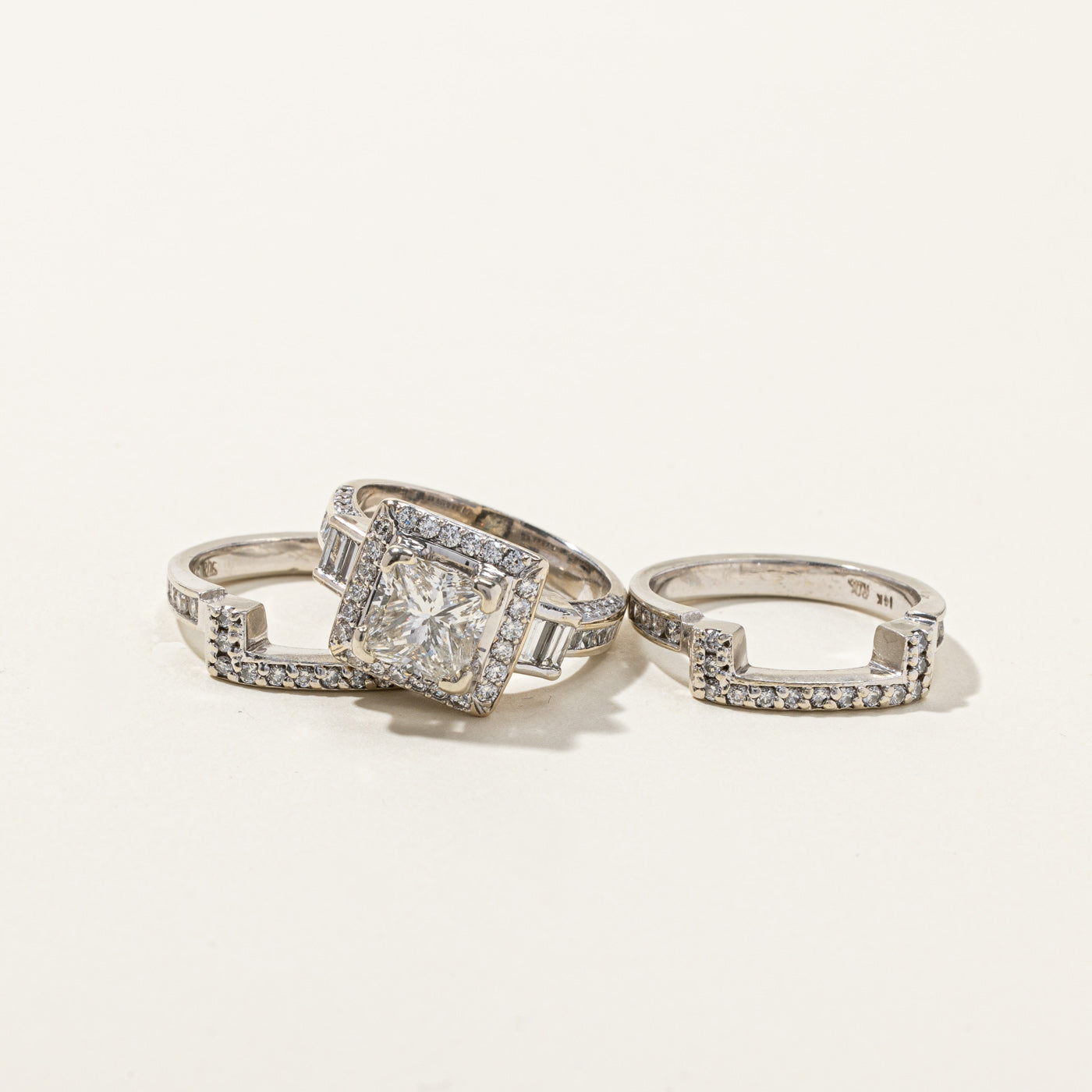 Halo Princess Cut Diamond Wedding Ring Set | 4.41ctw | SZ 8.5 |