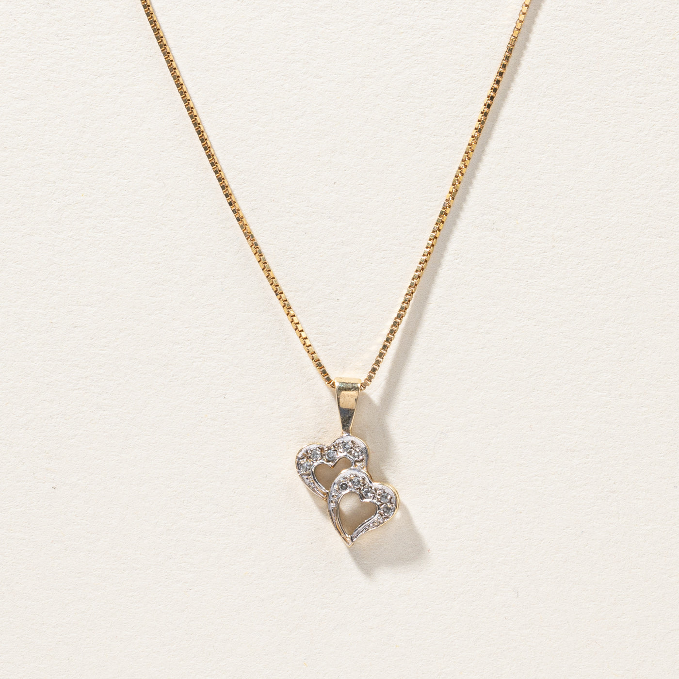 Double Heart Diamond Pendant | 0.10ctw | 18"|